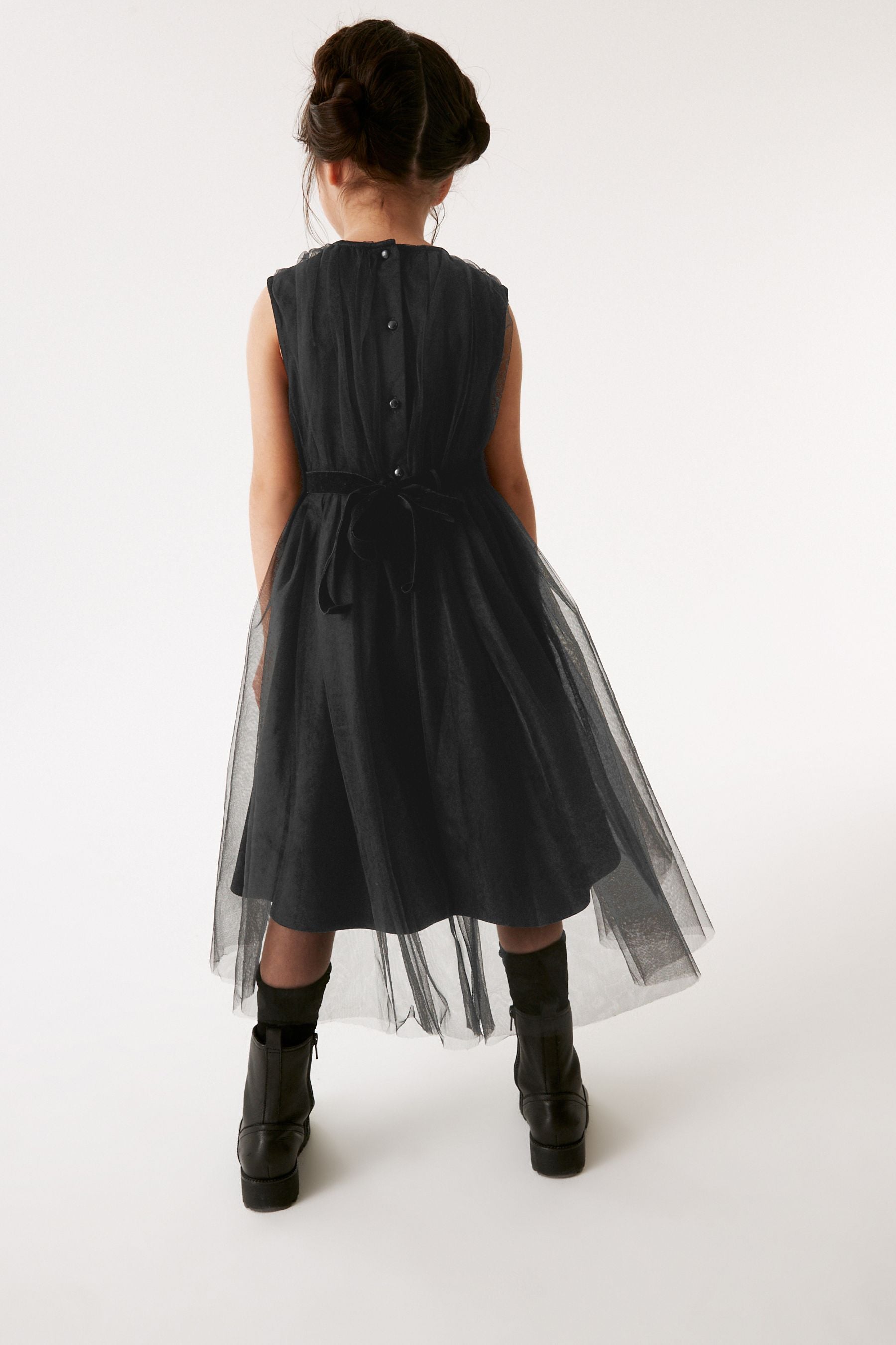 Black Mesh Tie Back Party Dress (3-16yrs)