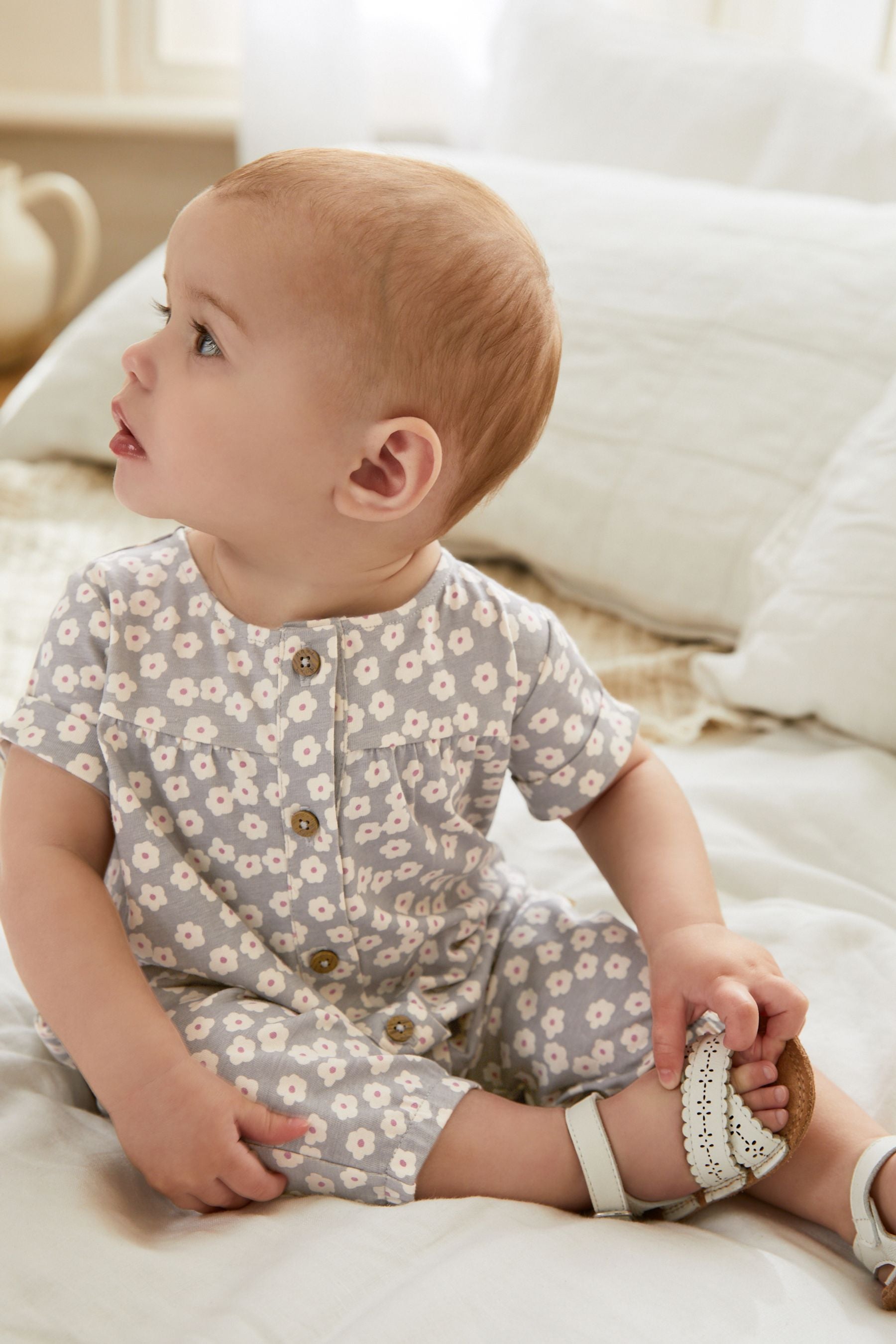 Grey Floral Baby Jersey Romper (0mths-2yrs)