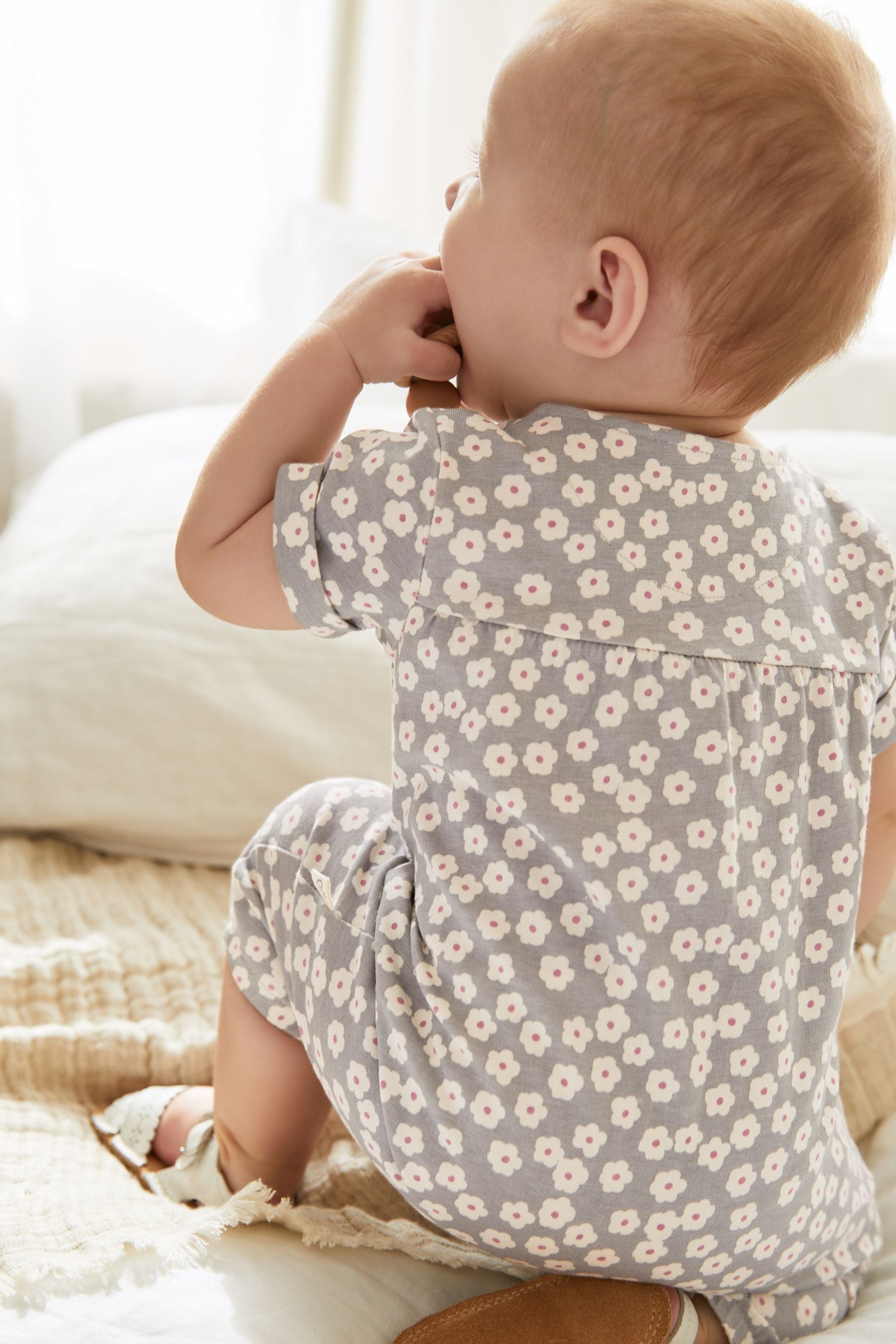 Grey Floral Baby Jersey Romper (0mths-2yrs)