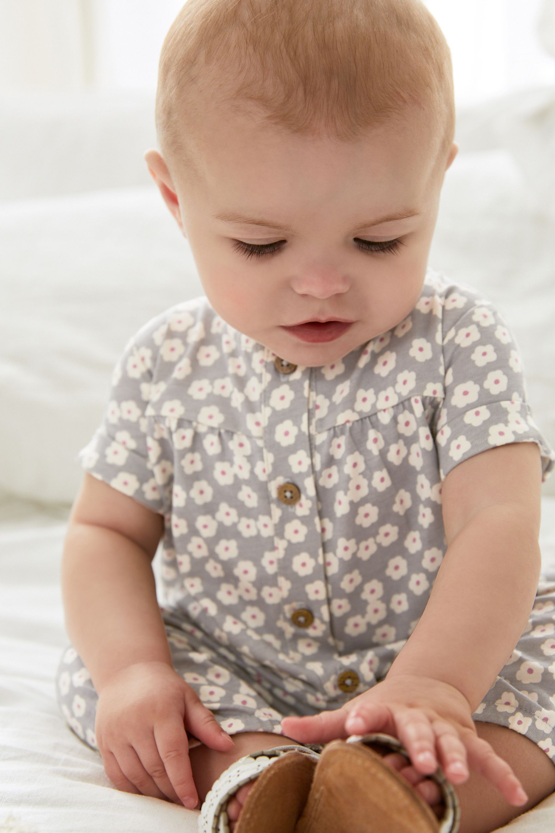 Grey Floral Baby Jersey Romper (0mths-2yrs)