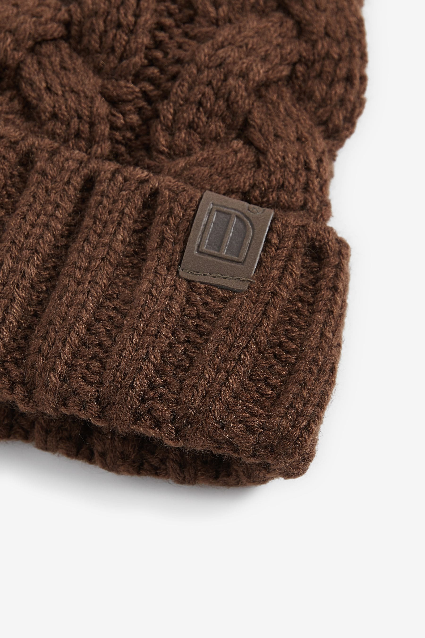 Chocolate Brown Knitted Cable Pom Hat (1-16yrs)