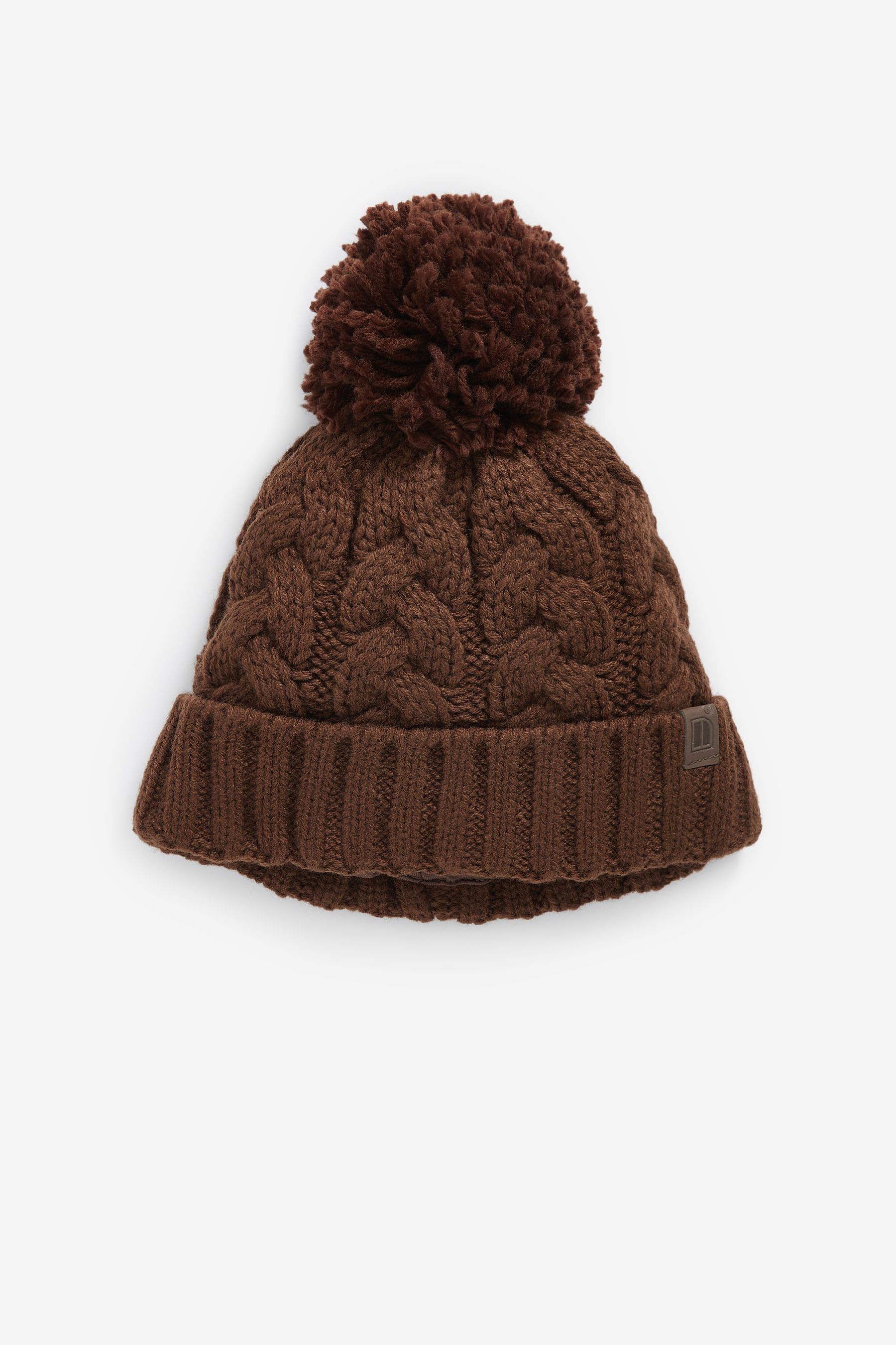 Chocolate Brown Knitted Cable Pom Hat (1-16yrs)