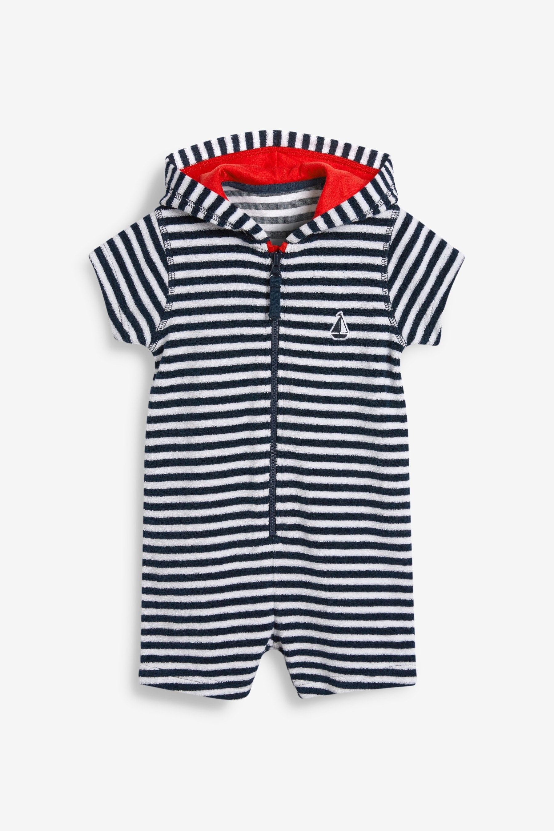 Navy Stripe Towelling All-In-One (3mths-7yrs)