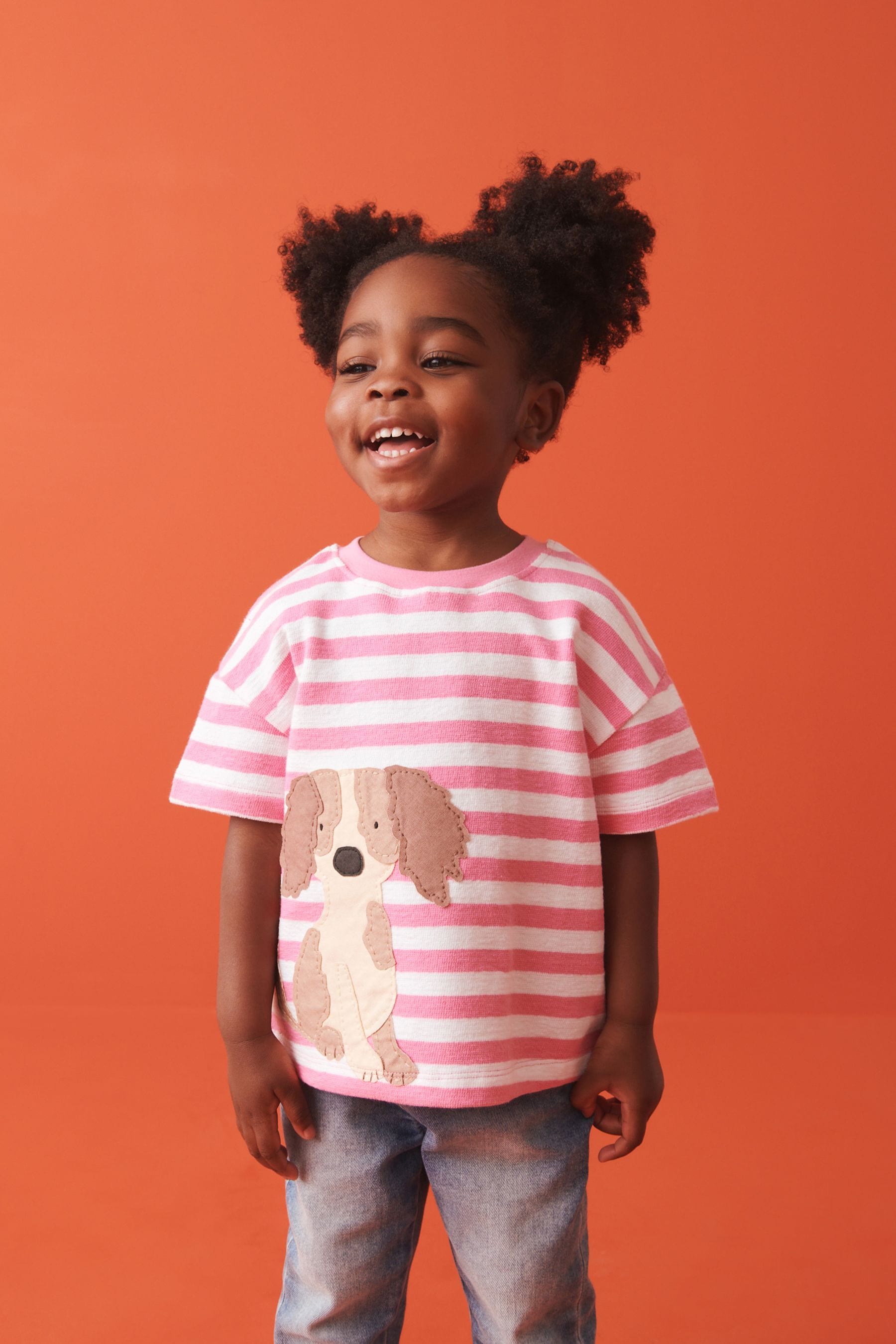 Pink Stripey Dog Short Sleeve T-Shirt (3mths-7yrs)