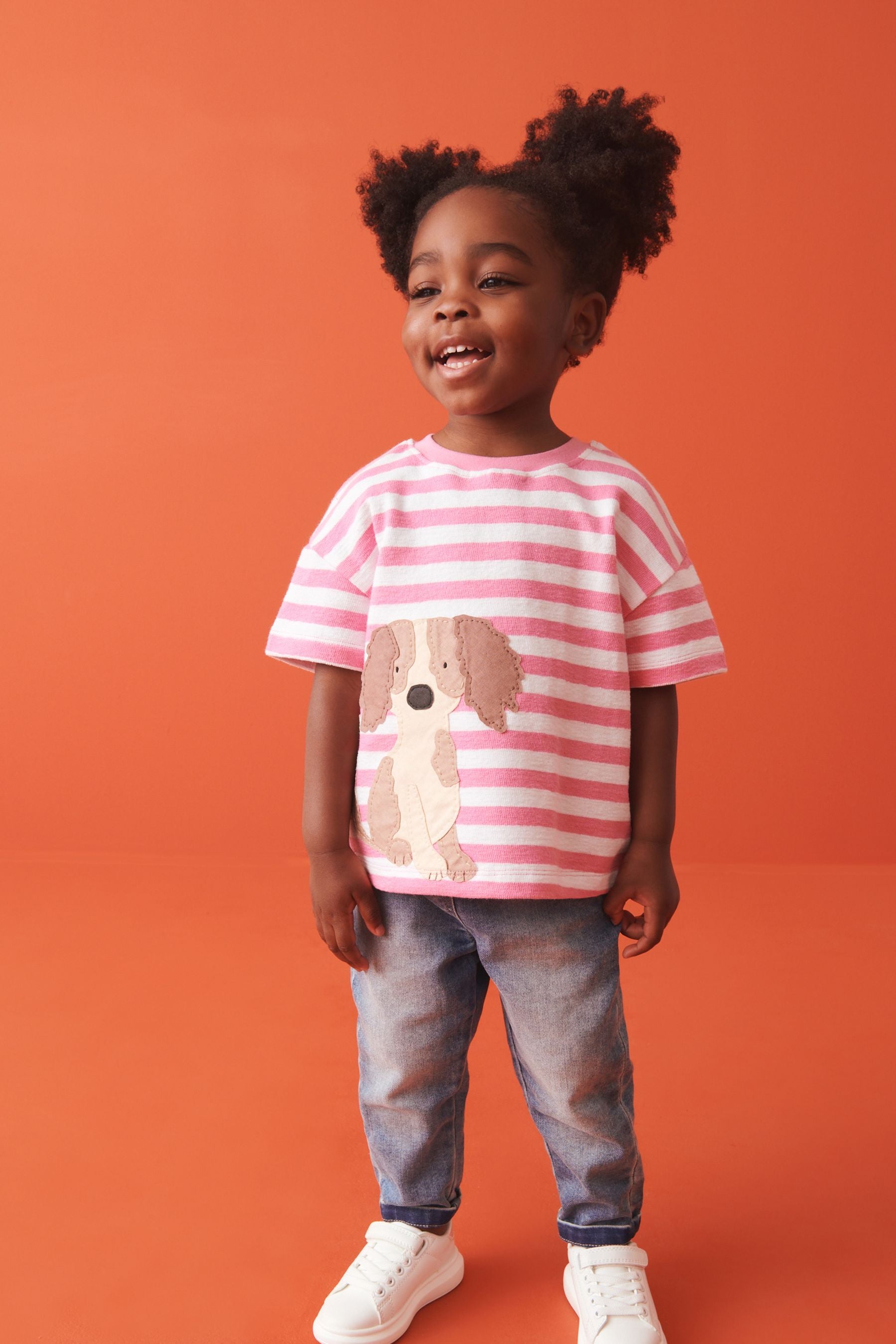 Pink Stripey Dog Short Sleeve T-Shirt (3mths-7yrs)