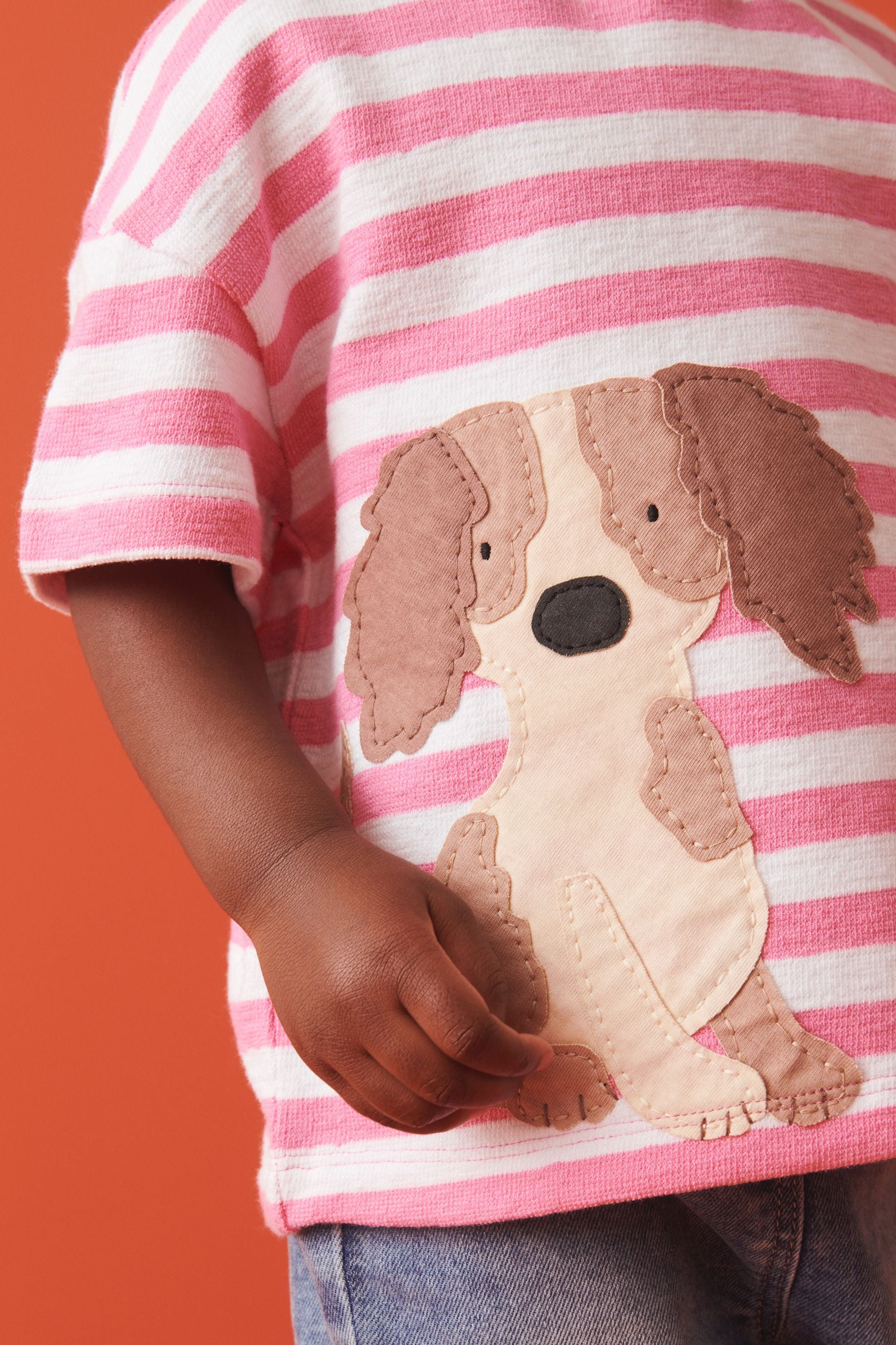 Pink Stripey Dog Short Sleeve T-Shirt (3mths-7yrs)