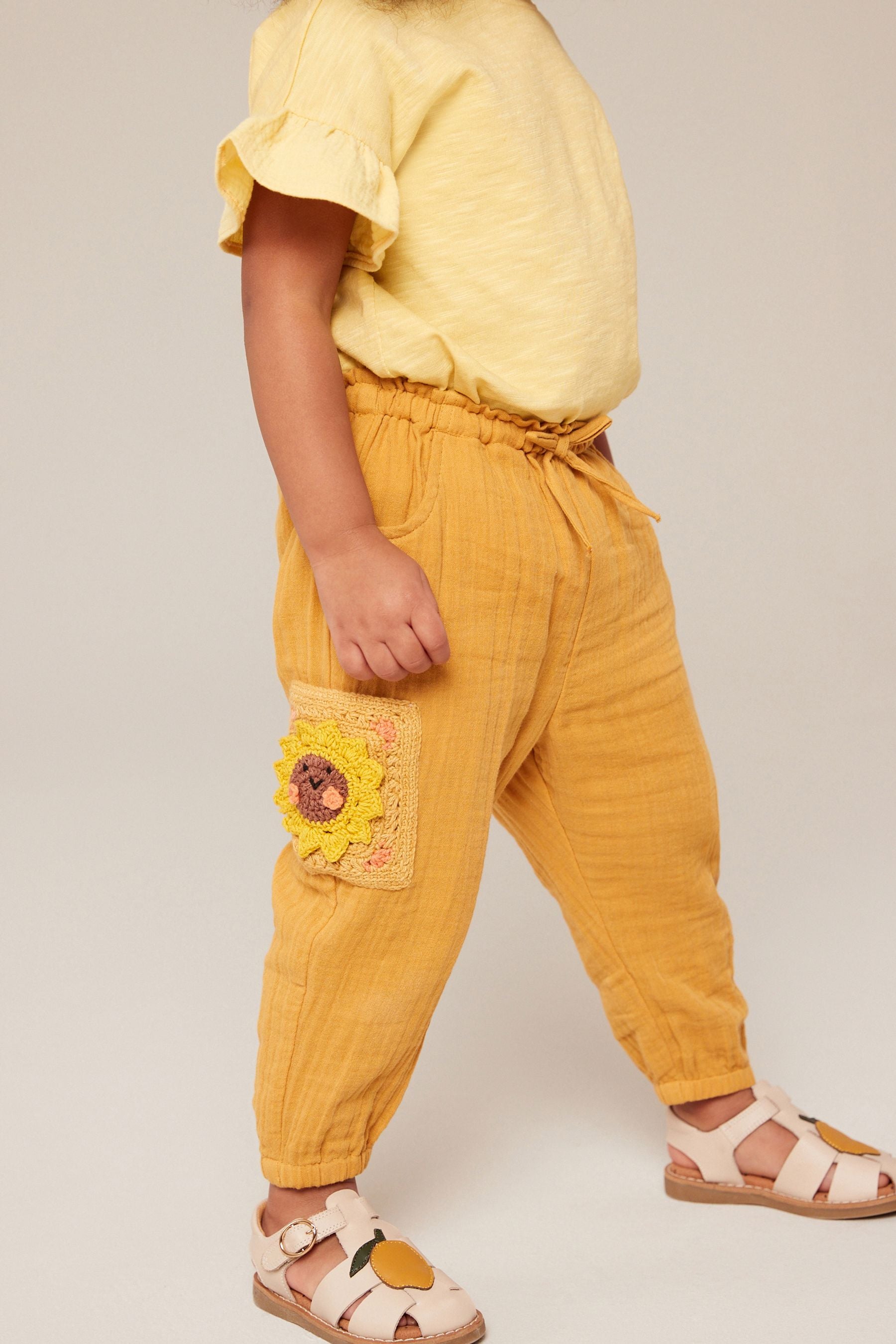 Ochre Yellow Crochet Pocket Trousers (3mths-7yrs)