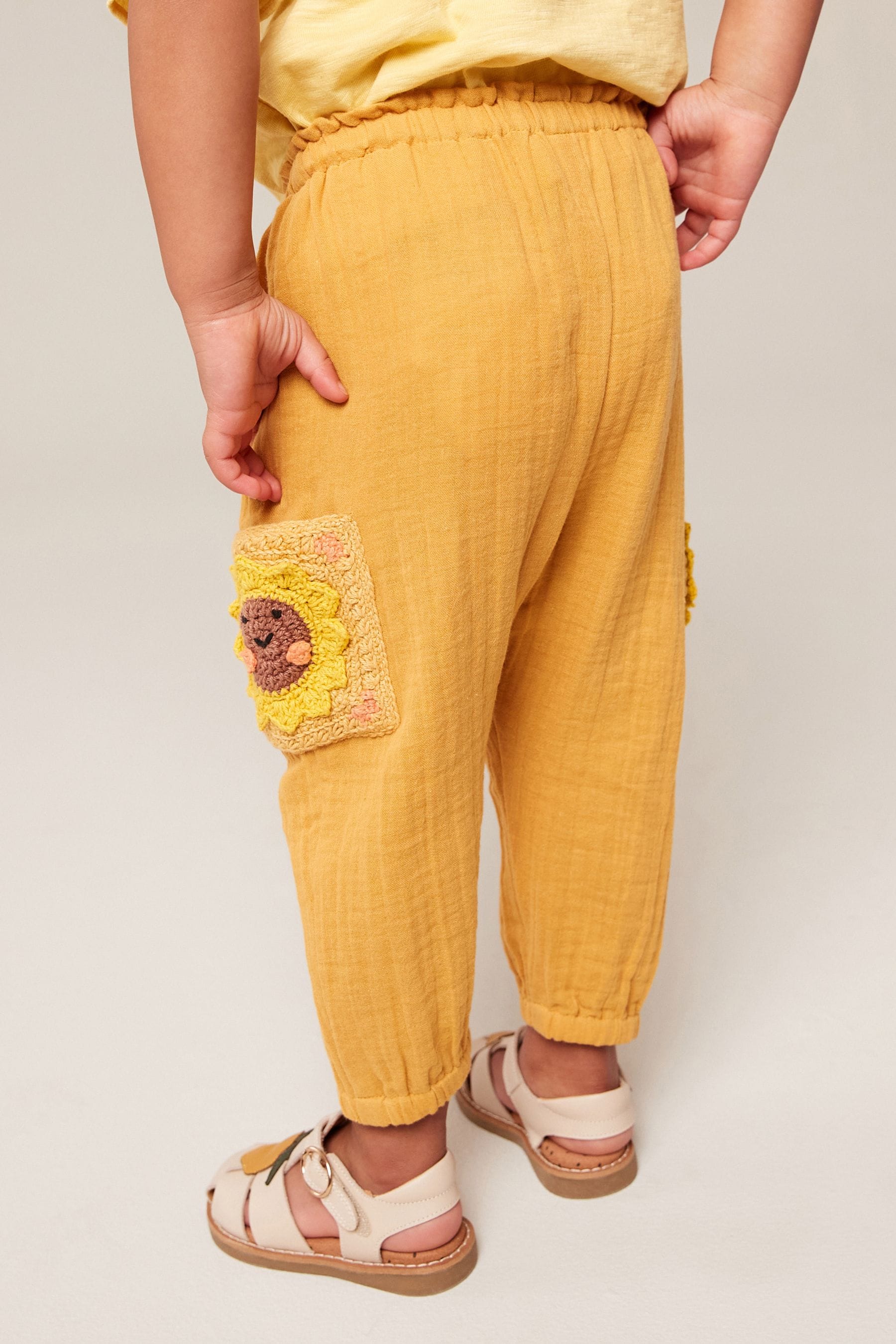 Ochre Yellow Crochet Pocket Trousers (3mths-7yrs)