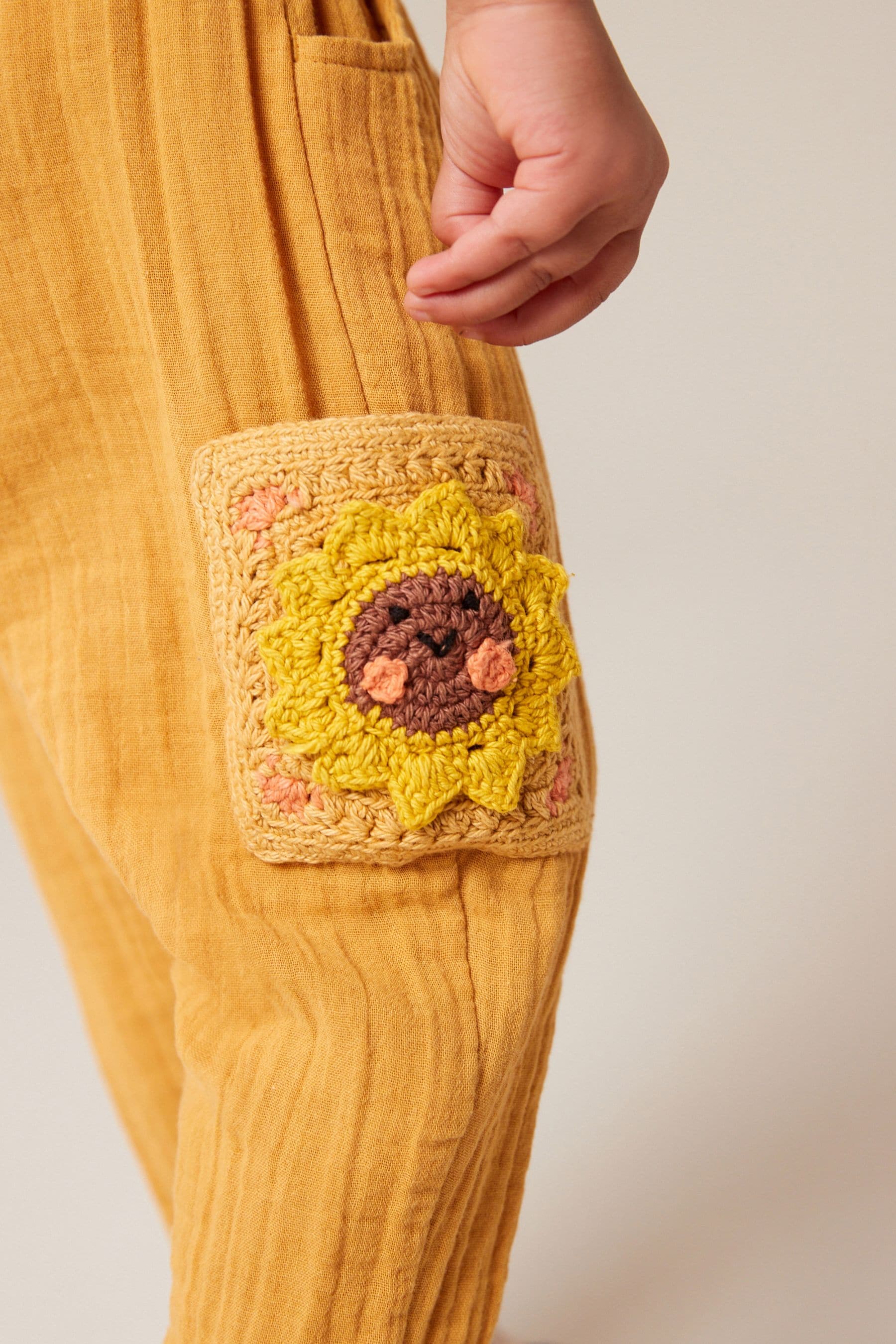 Ochre Yellow Crochet Pocket Trousers (3mths-7yrs)