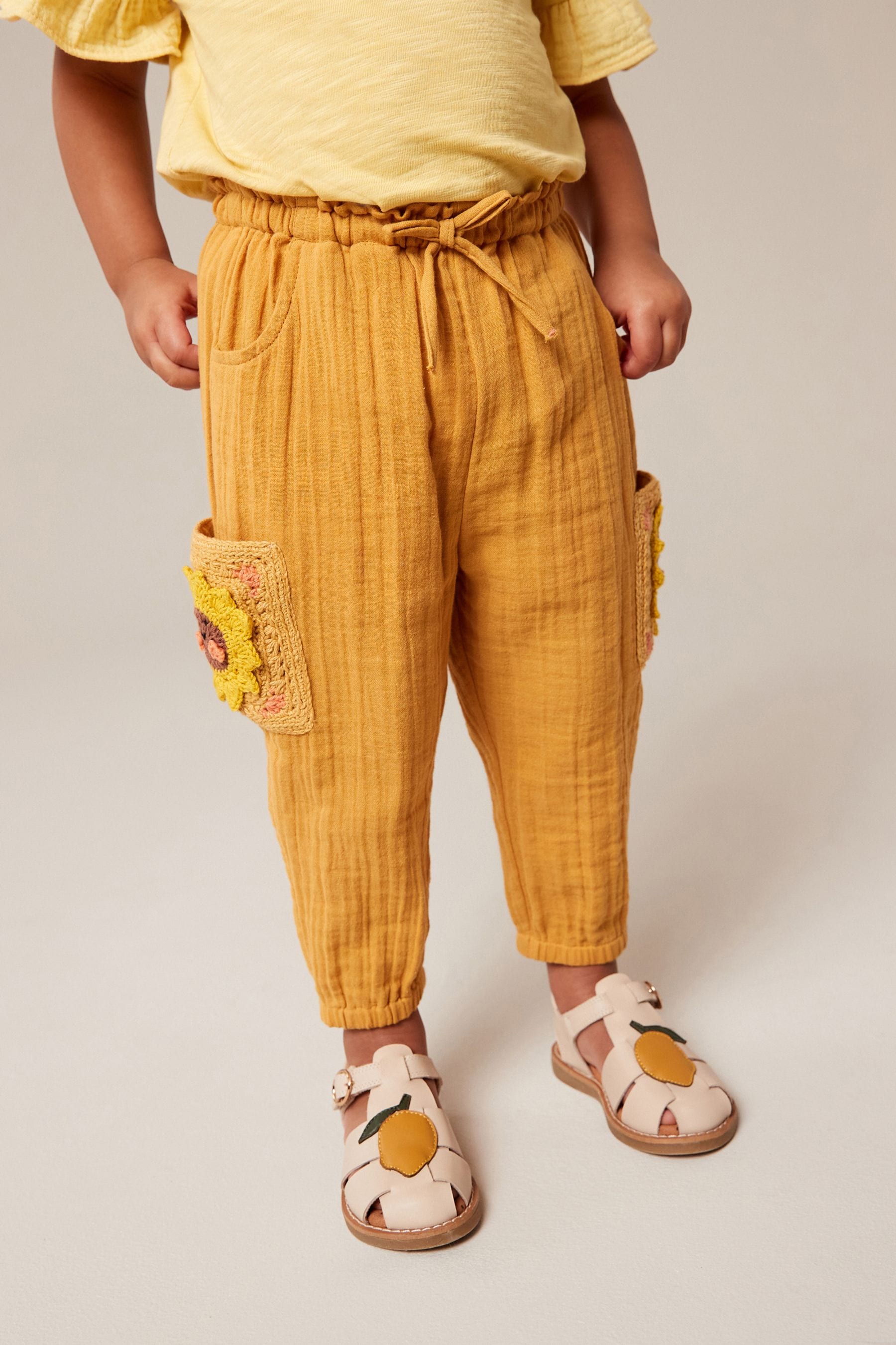 Ochre Yellow Crochet Pocket Trousers (3mths-7yrs)