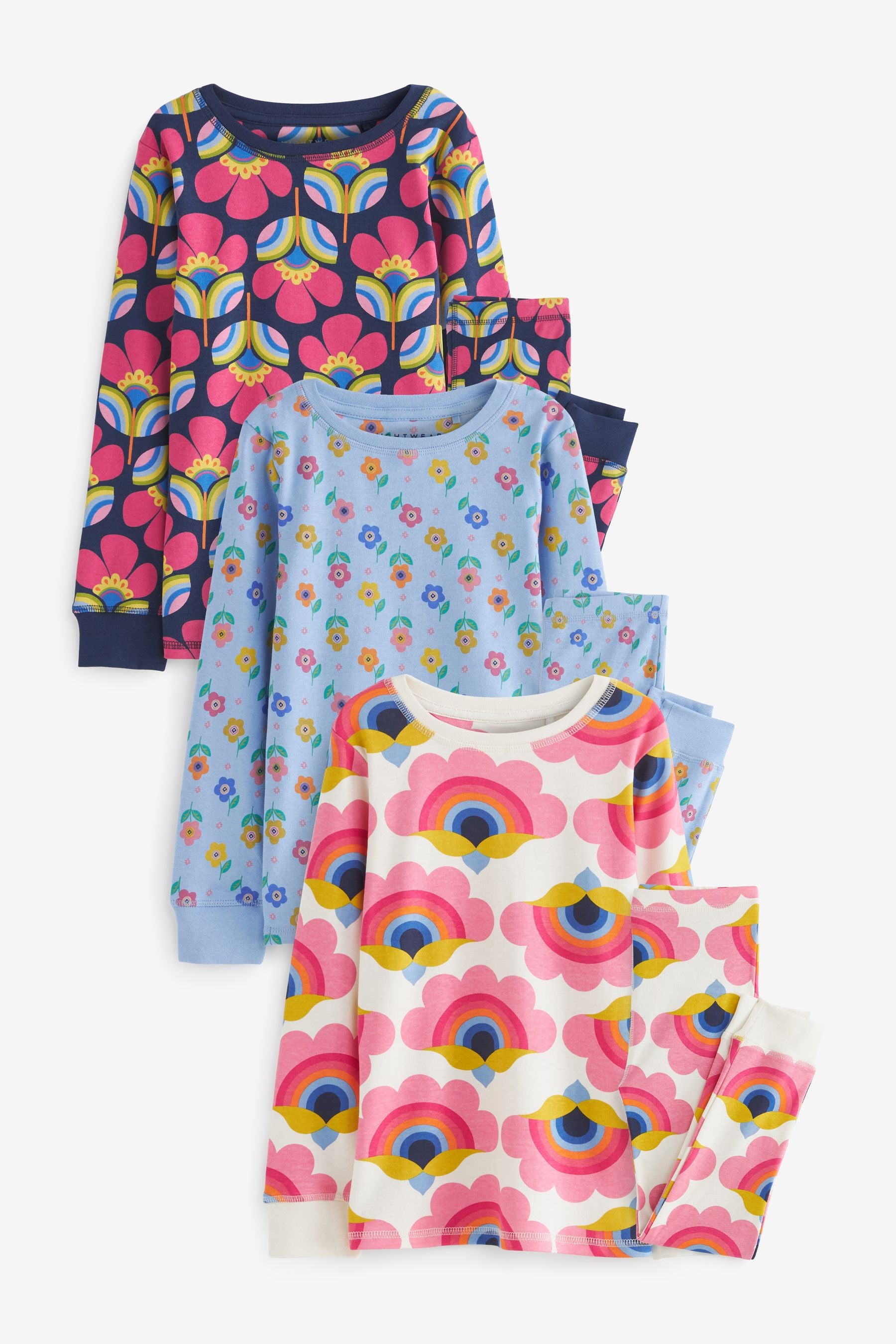 Multi Retro Print Pyjamas 3 Pack (9mths-8yrs)