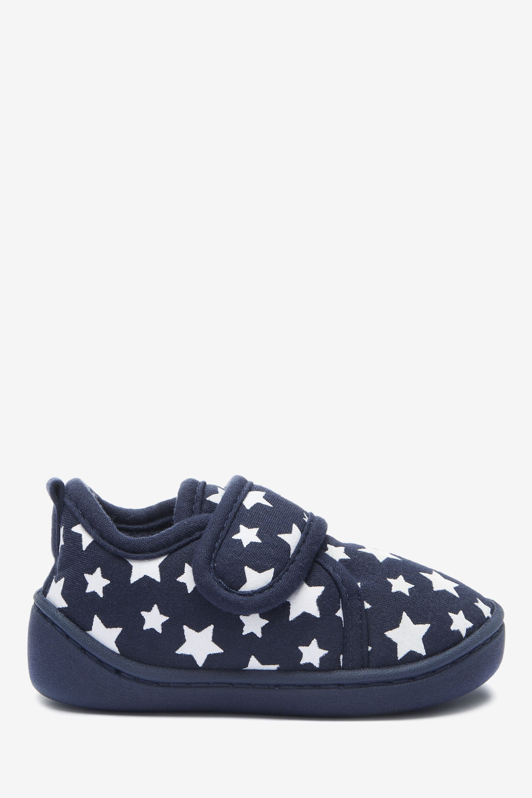 Navy Star Touch Fastening Cupsole Print Slippers