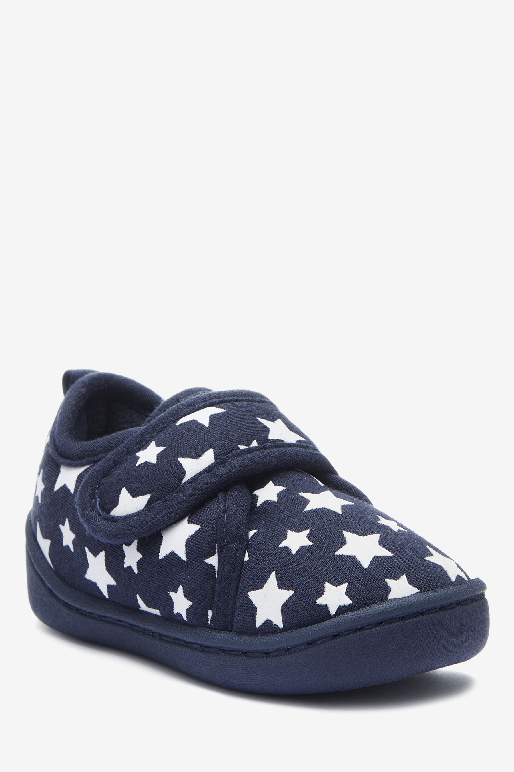 Navy Star Touch Fastening Cupsole Print Slippers