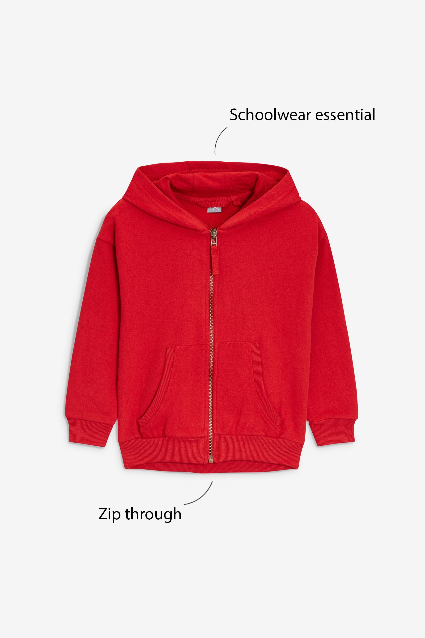 Red Cotton Rich Zip Through Football Hoodie (3-16yrs)