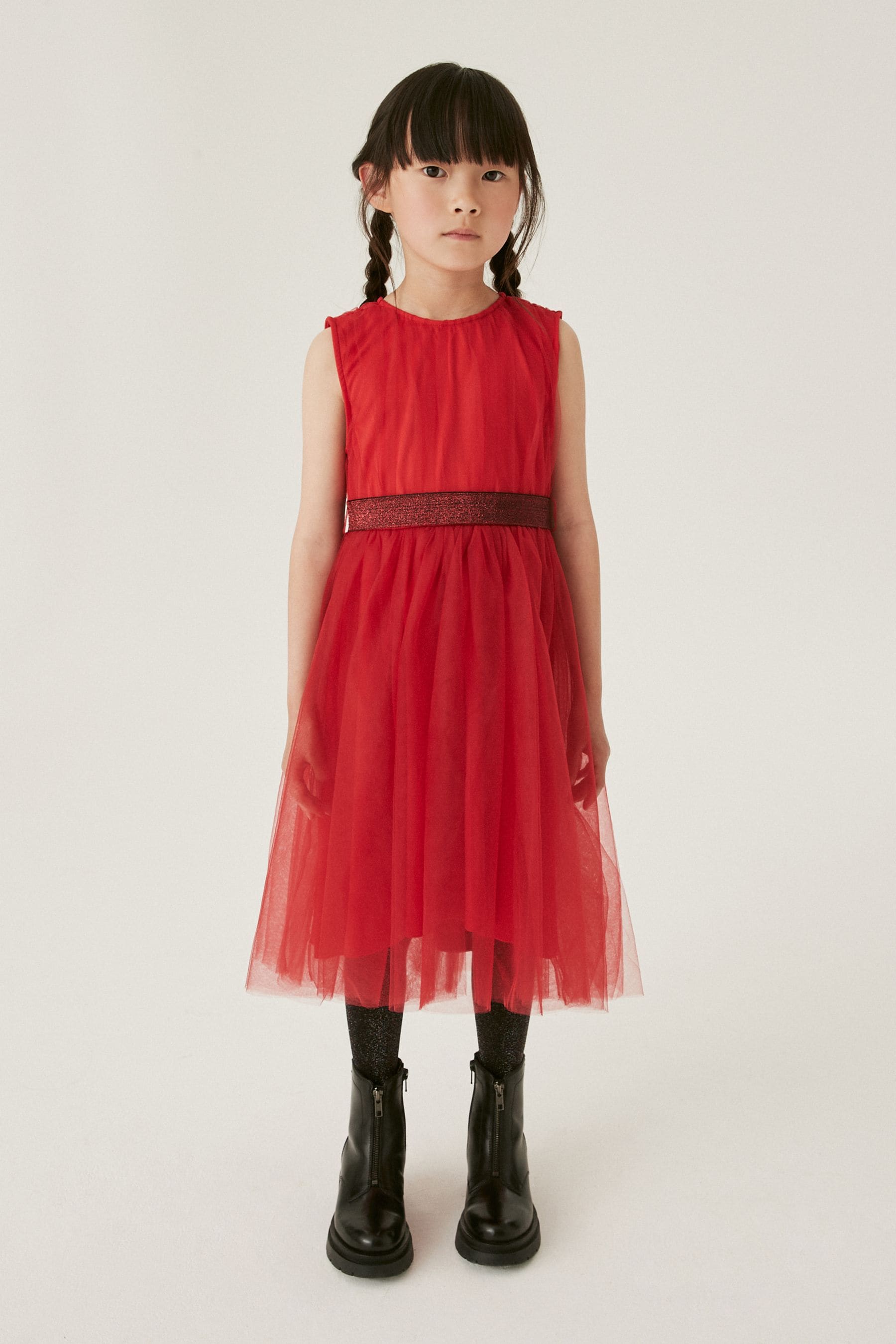 Red Mesh Tie Back Party Dress (3-16yrs)