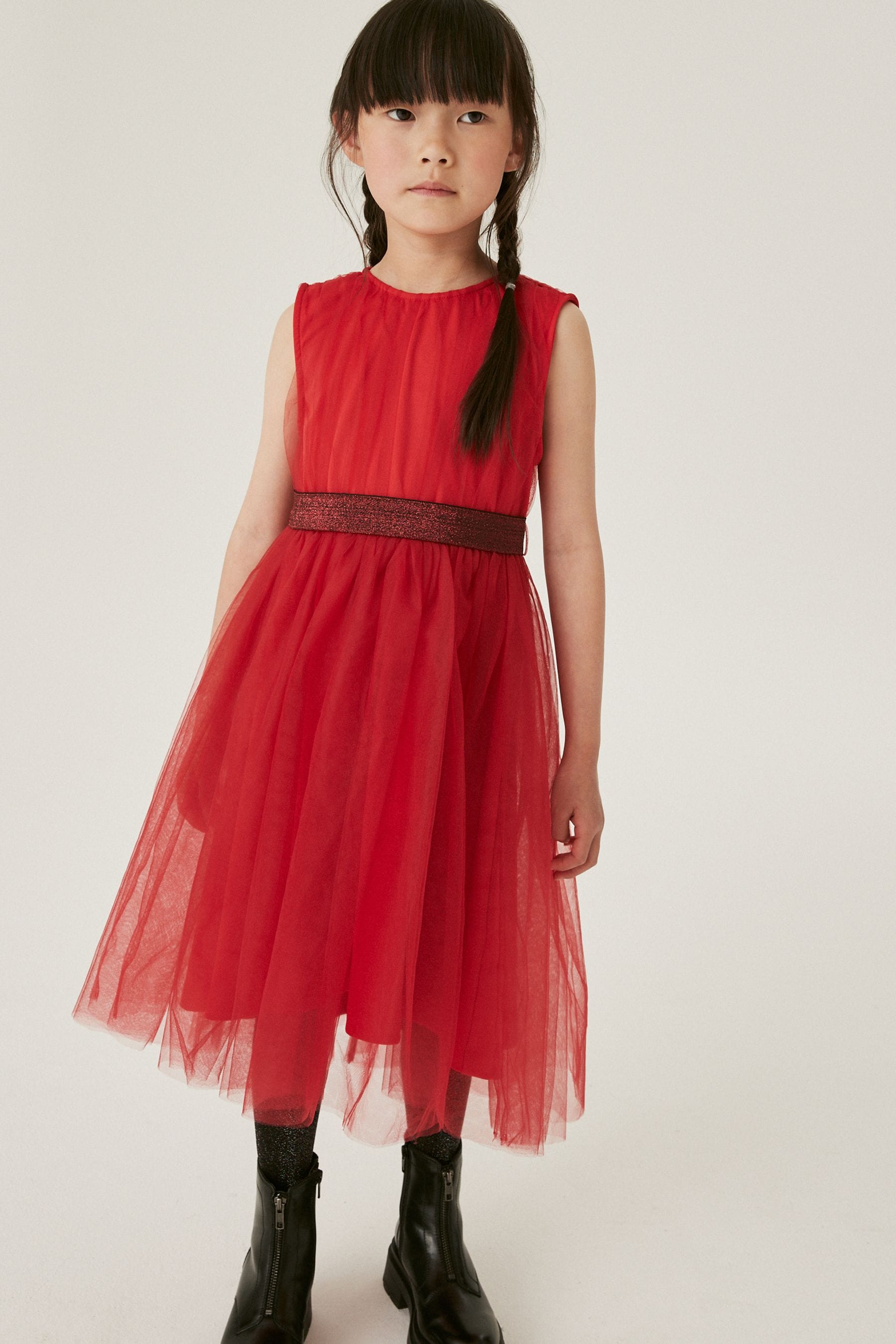 Red Mesh Tie Back Party Dress (3-16yrs)