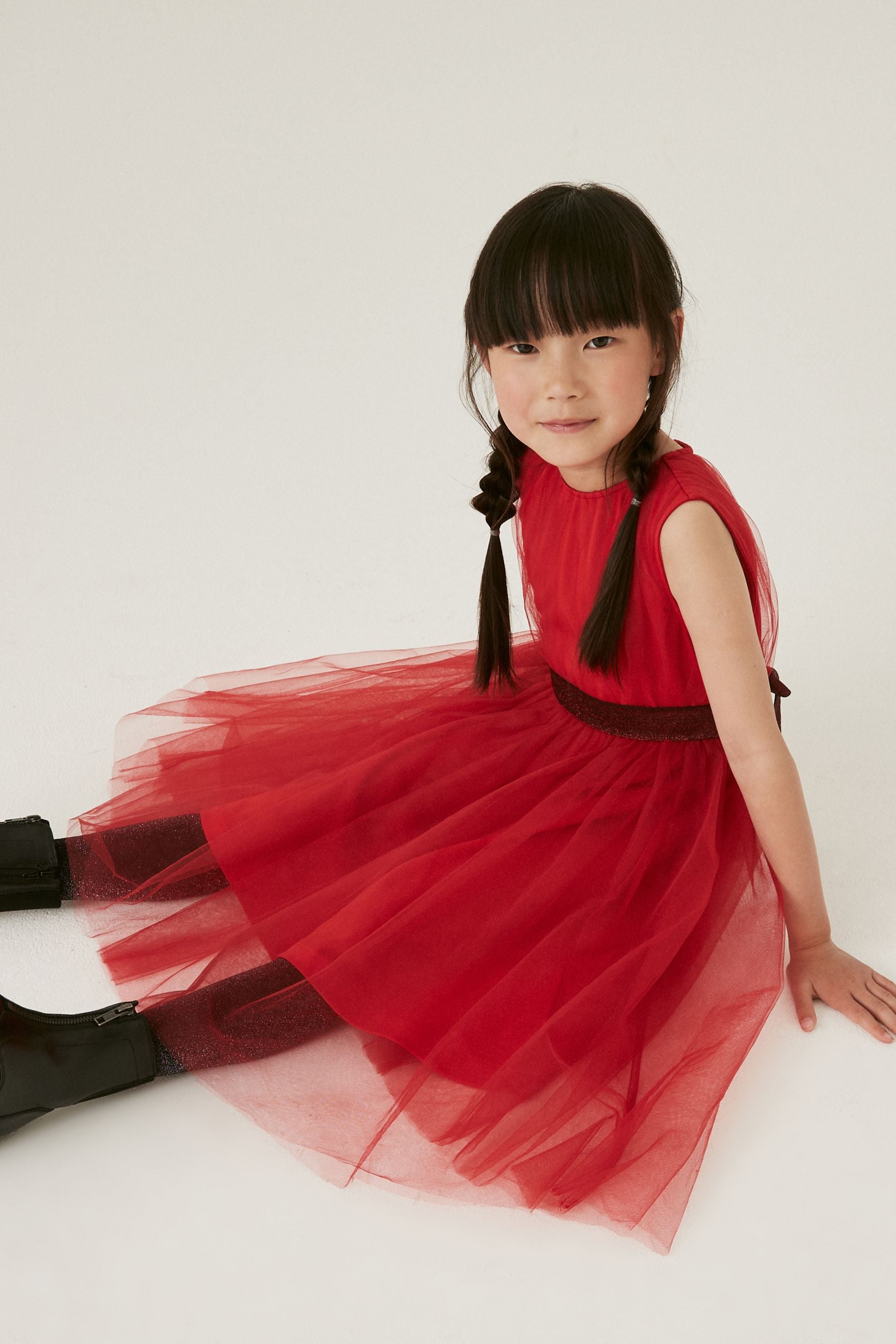 Red Mesh Tie Back Party Dress (3-16yrs)