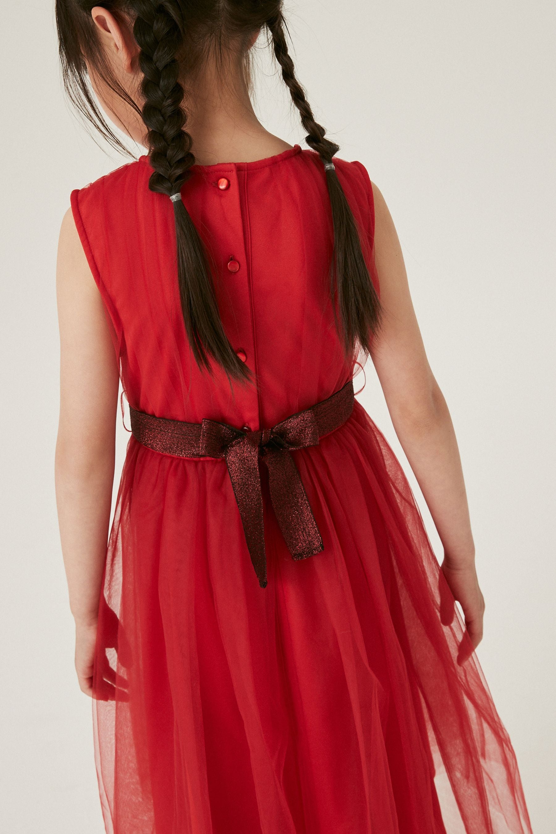 Red Mesh Tie Back Party Dress (3-16yrs)