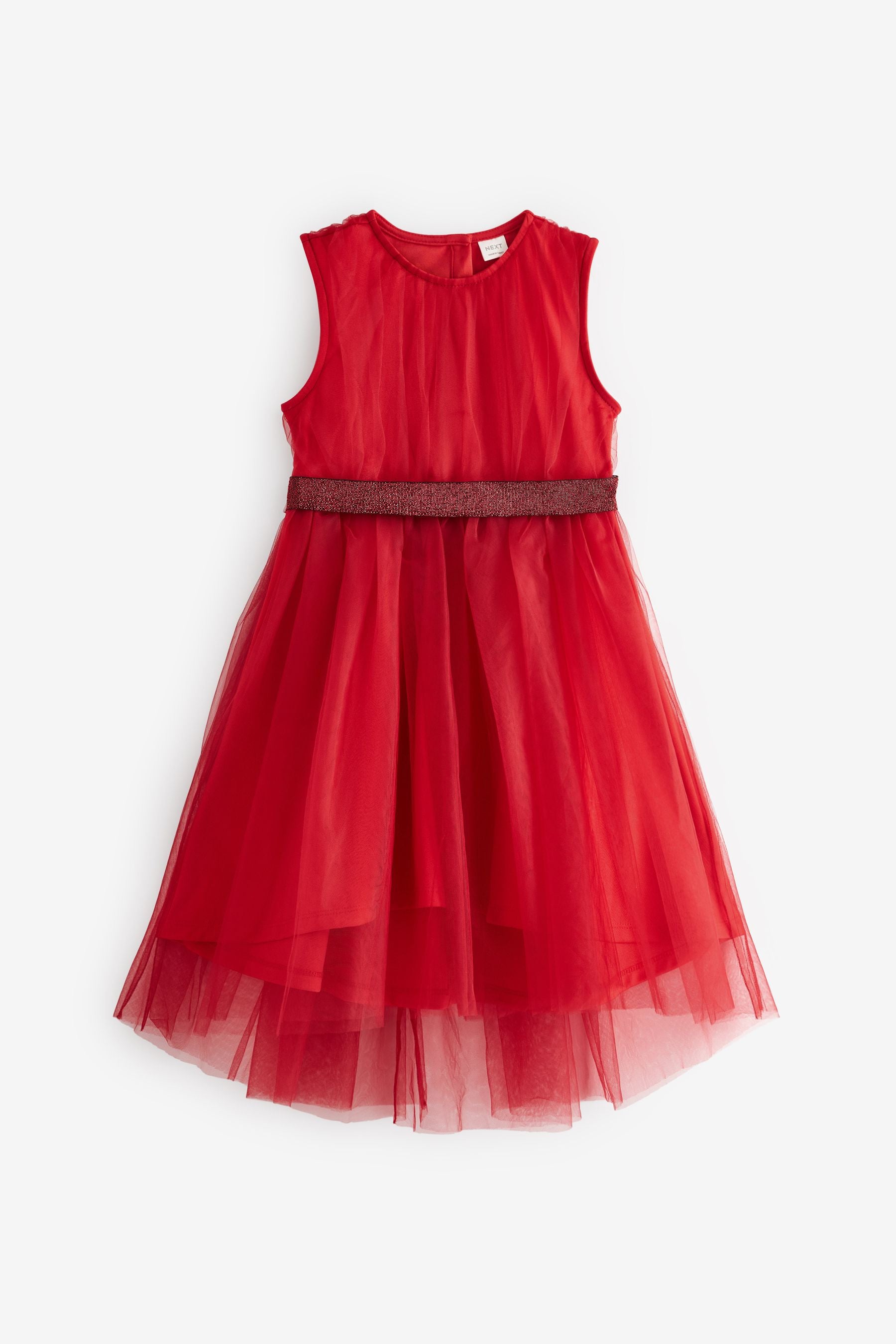 Red Mesh Tie Back Party Dress (3-16yrs)