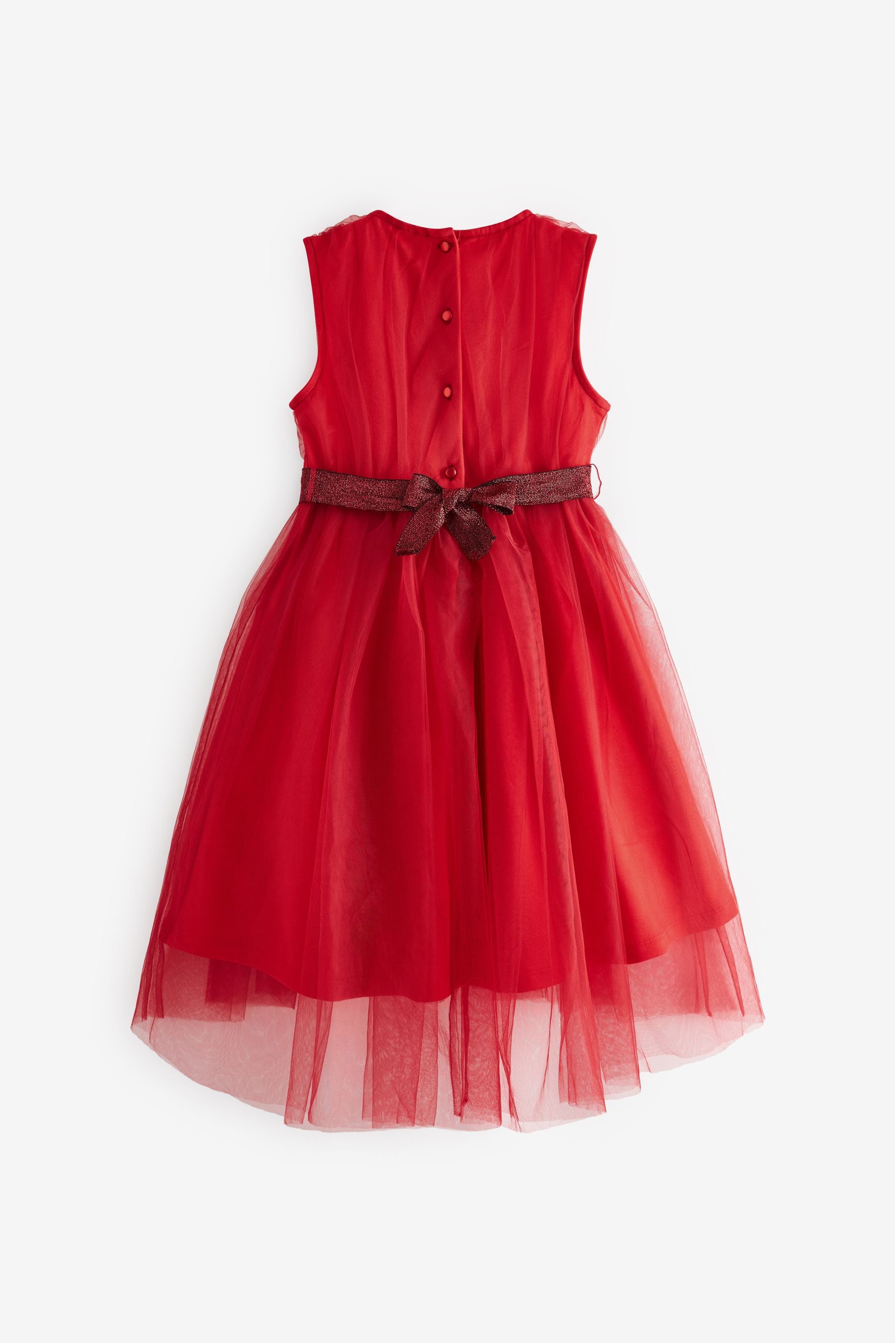 Red Mesh Tie Back Party Dress (3-16yrs)