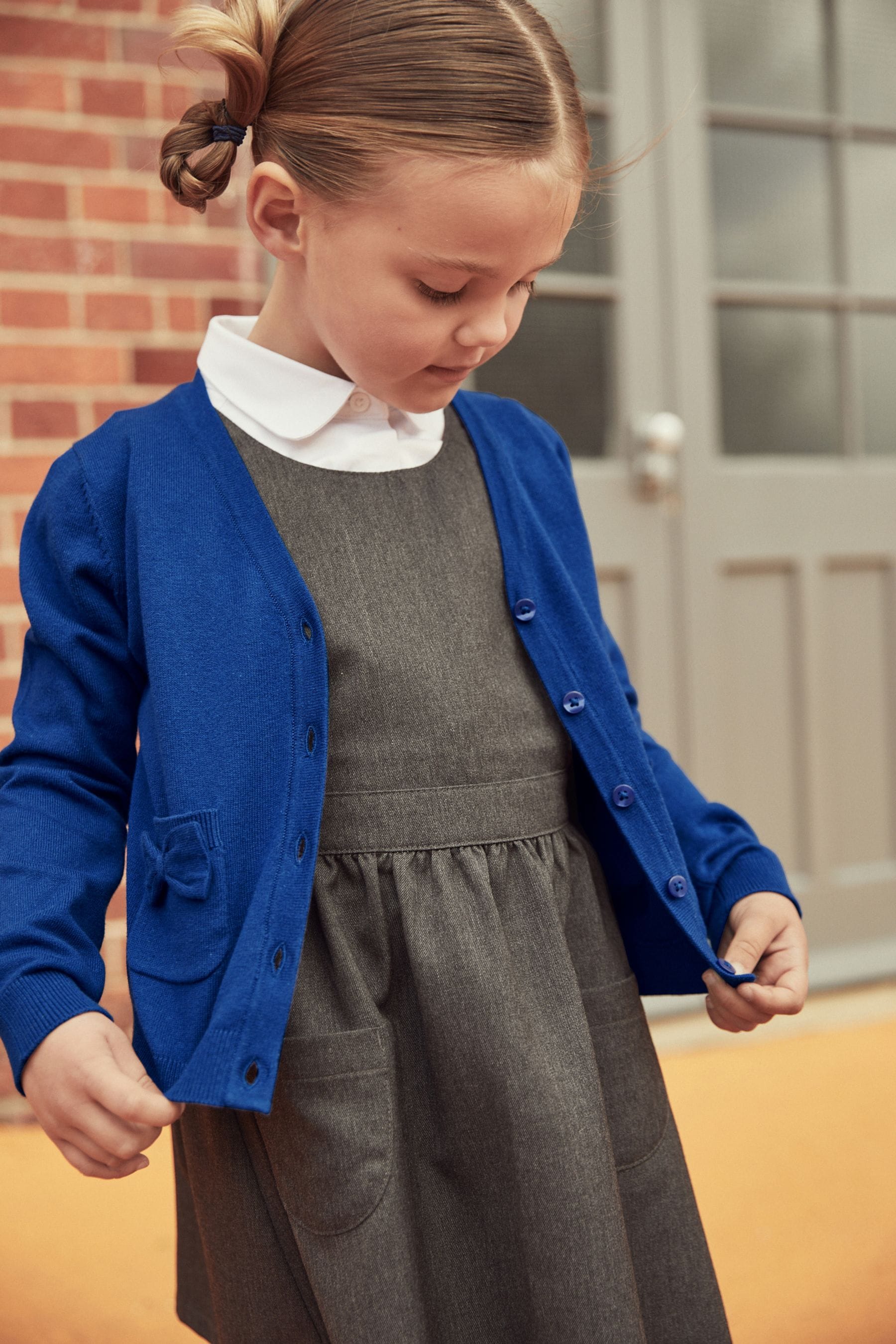 Blue Cotton Rich Bow Pocket School Cardigan (3-16yrs)