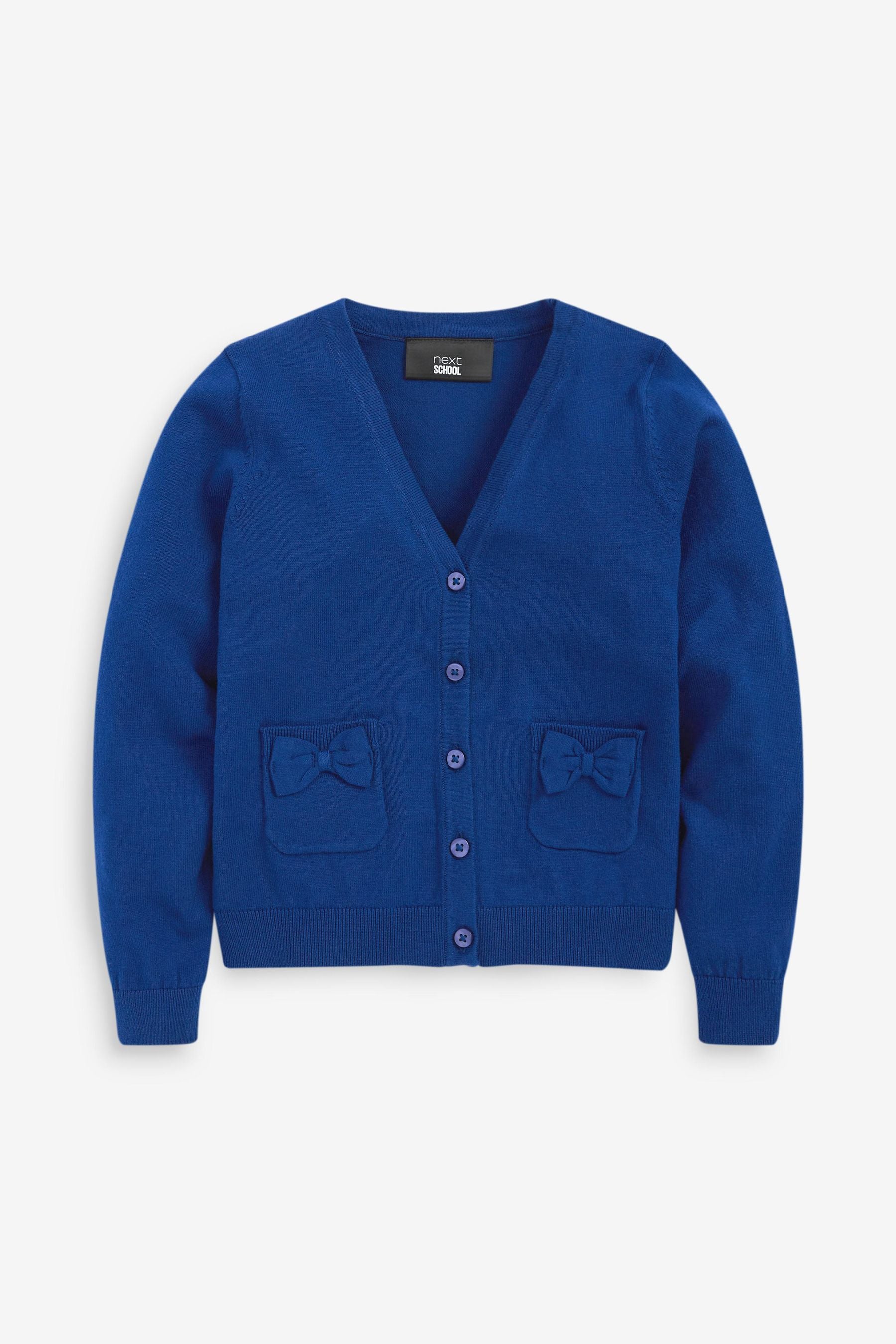 Blue Cotton Rich Bow Pocket School Cardigan (3-16yrs)