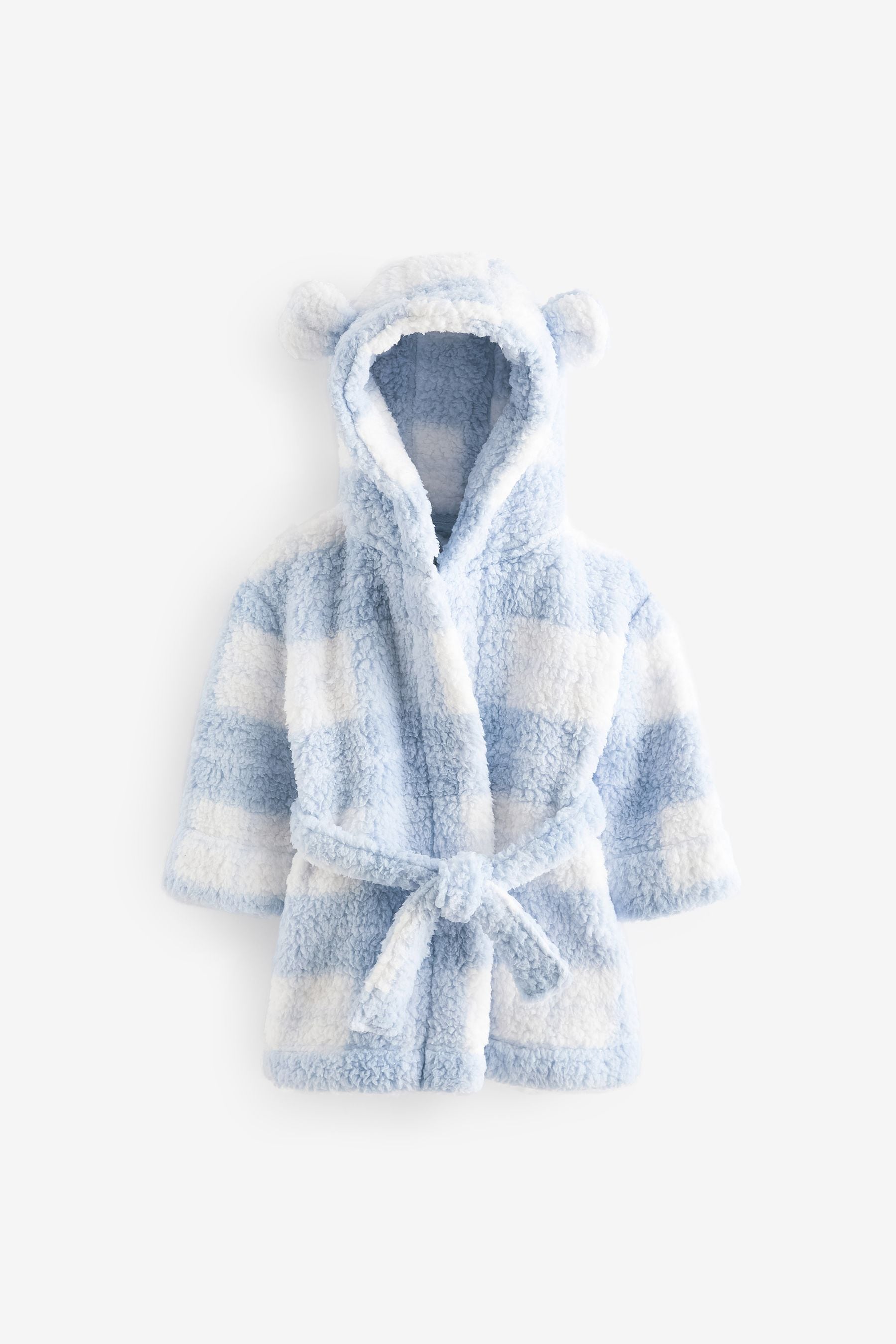 Blue Check Bear Ears Fleece Dressing Gown (9mths-12yrs)