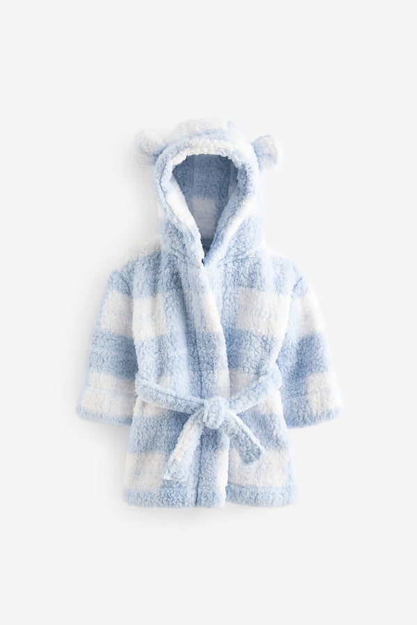 Blue Check Bear Ears Fleece Dressing Gown (9mths-12yrs)