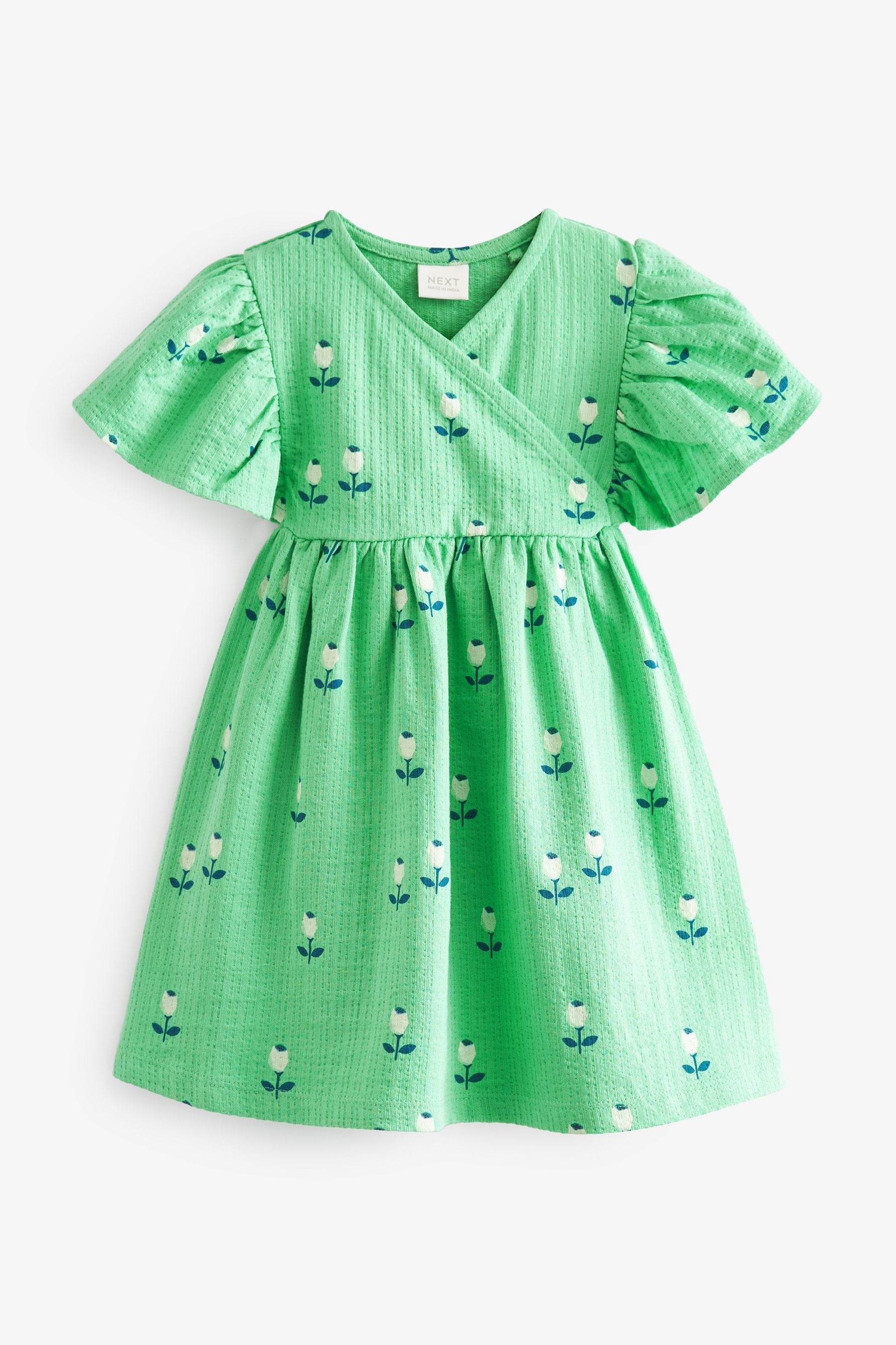 Bright Green Wrap Jersey Dress (3mths-7yrs)