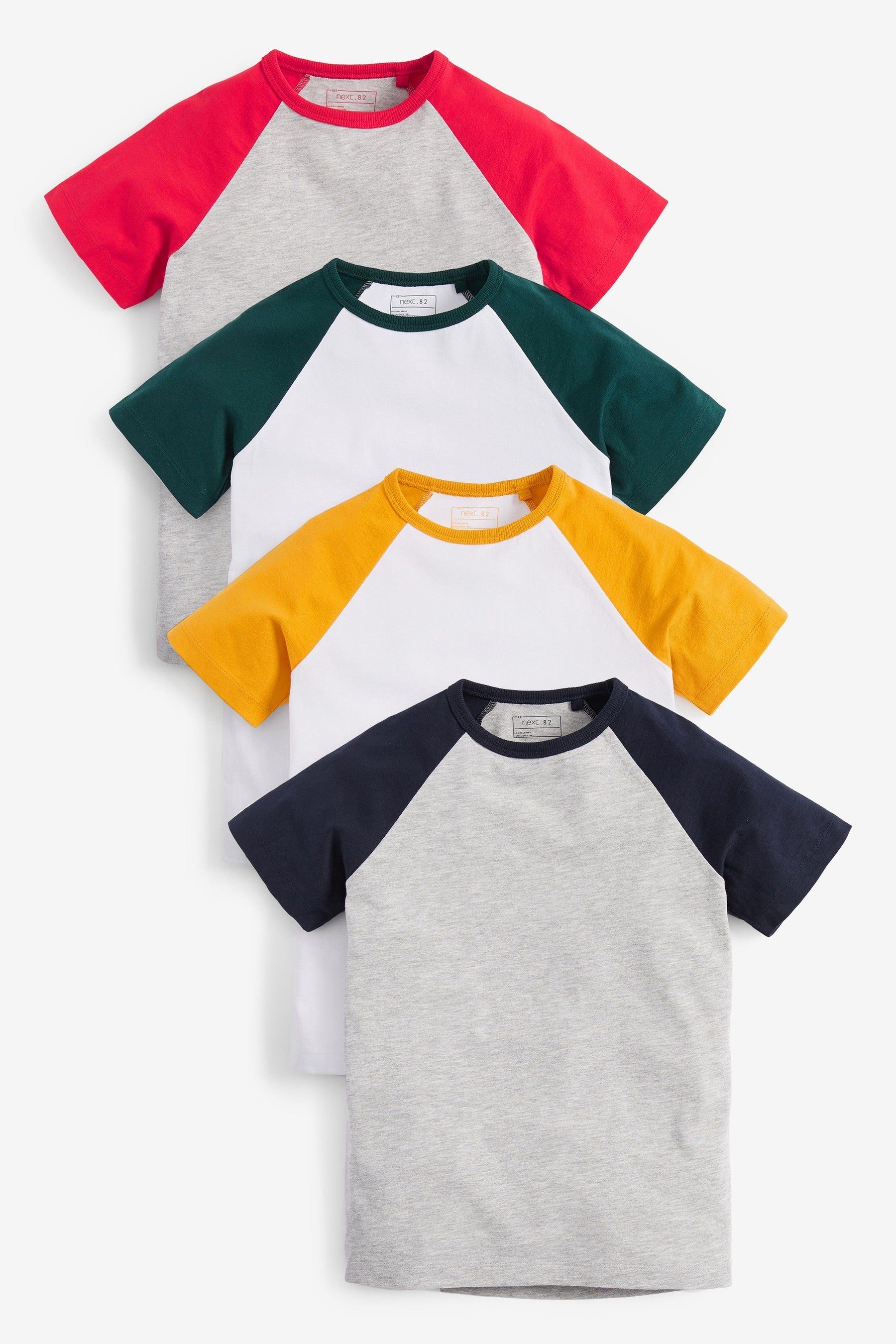 Multi 4 Pack Short Sleeve Raglan T-Shirts (3-16yrs)