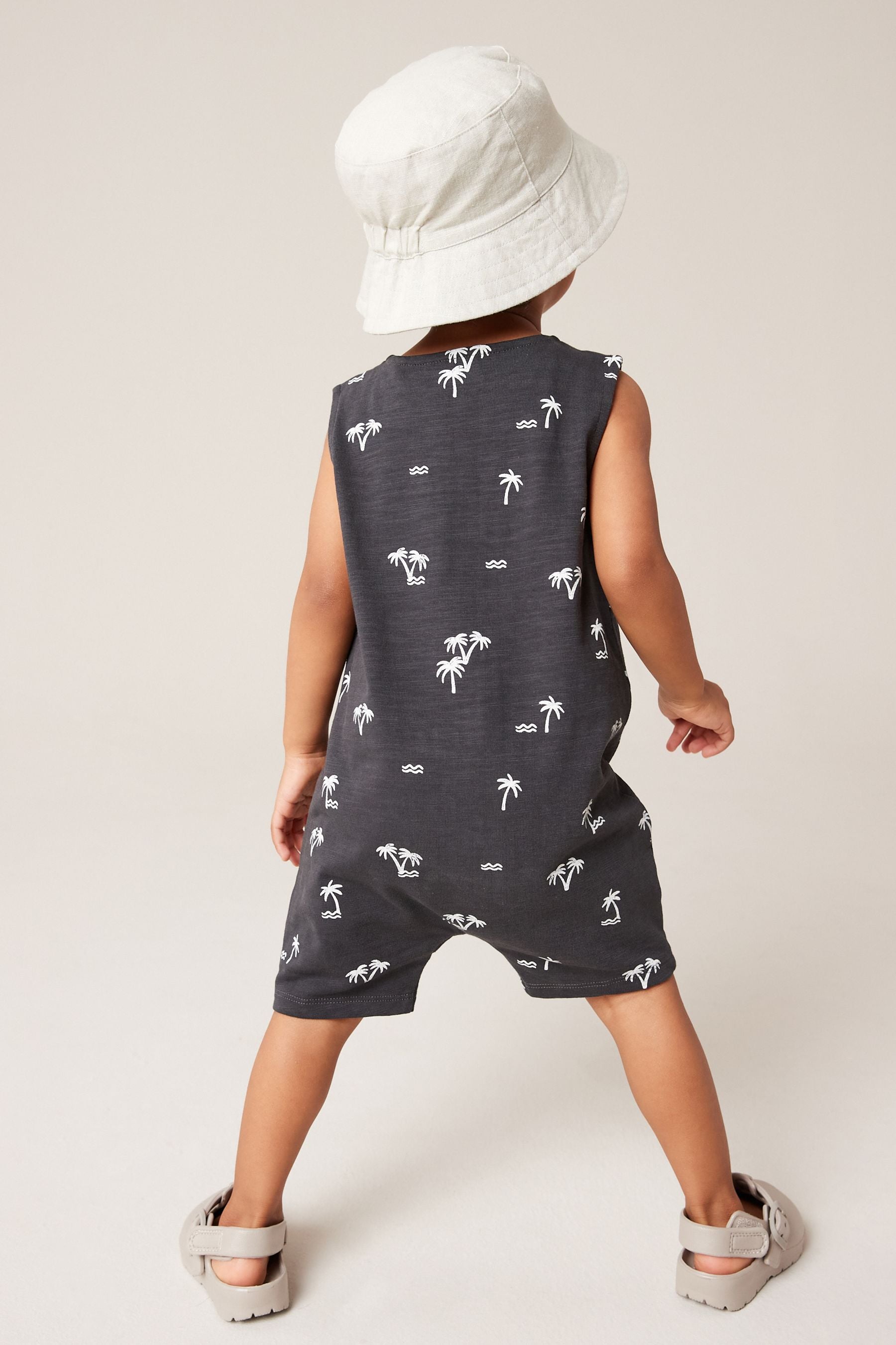 Grey/White Palm All-Over Print All-In-One (3mths-7yrs)