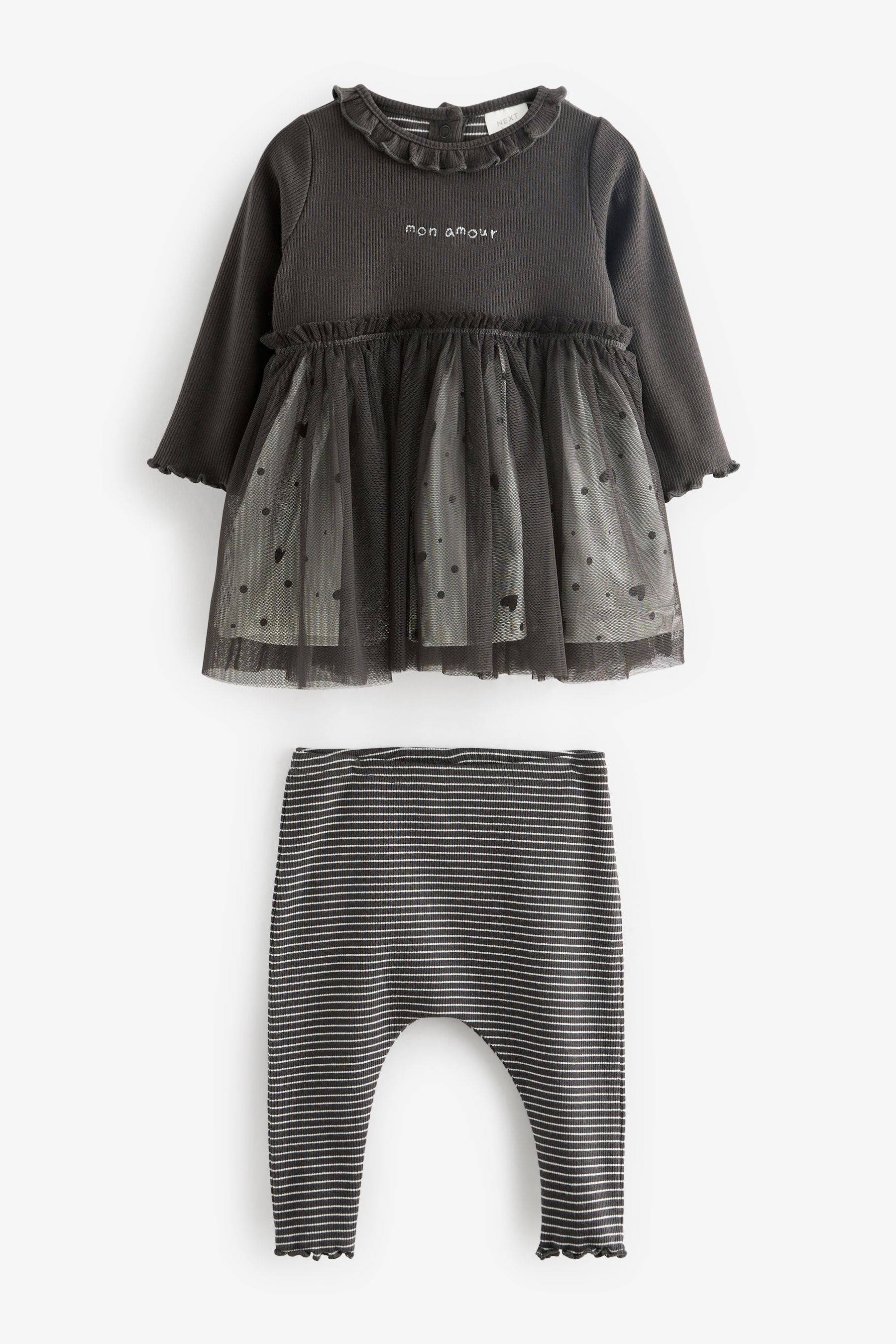 Monochrome Baby Tutu Sweatshirt And Leggings 2 Piece Set