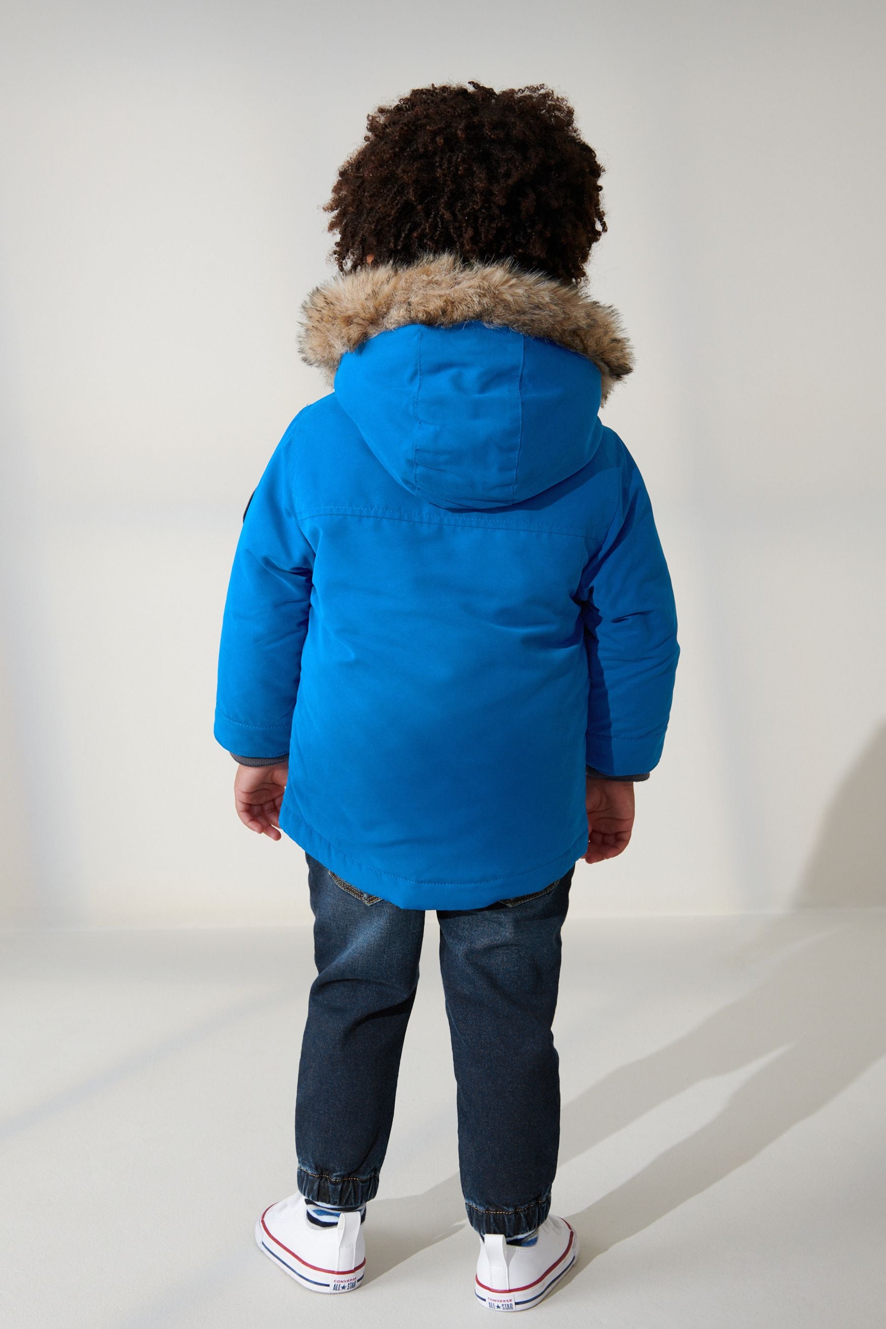 Cobalt Blue Shower Resistant Faux Fur Parka Coat (3mths-7yrs)