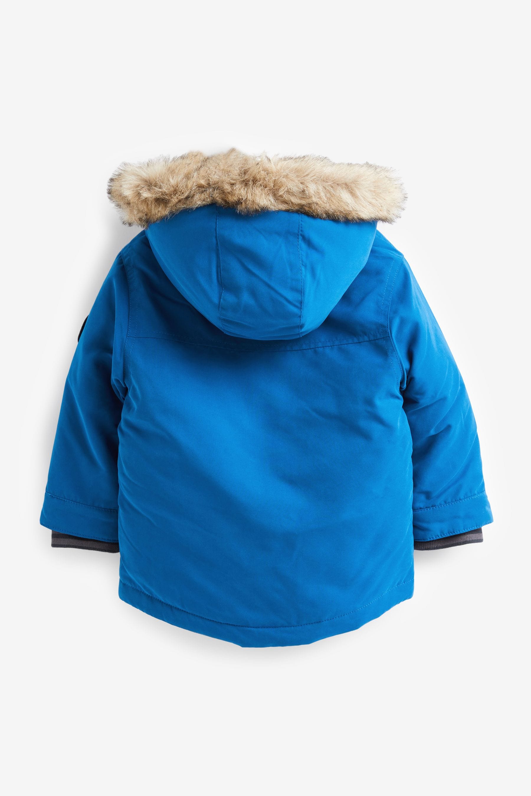 Cobalt Blue Shower Resistant Faux Fur Parka Coat (3mths-7yrs)