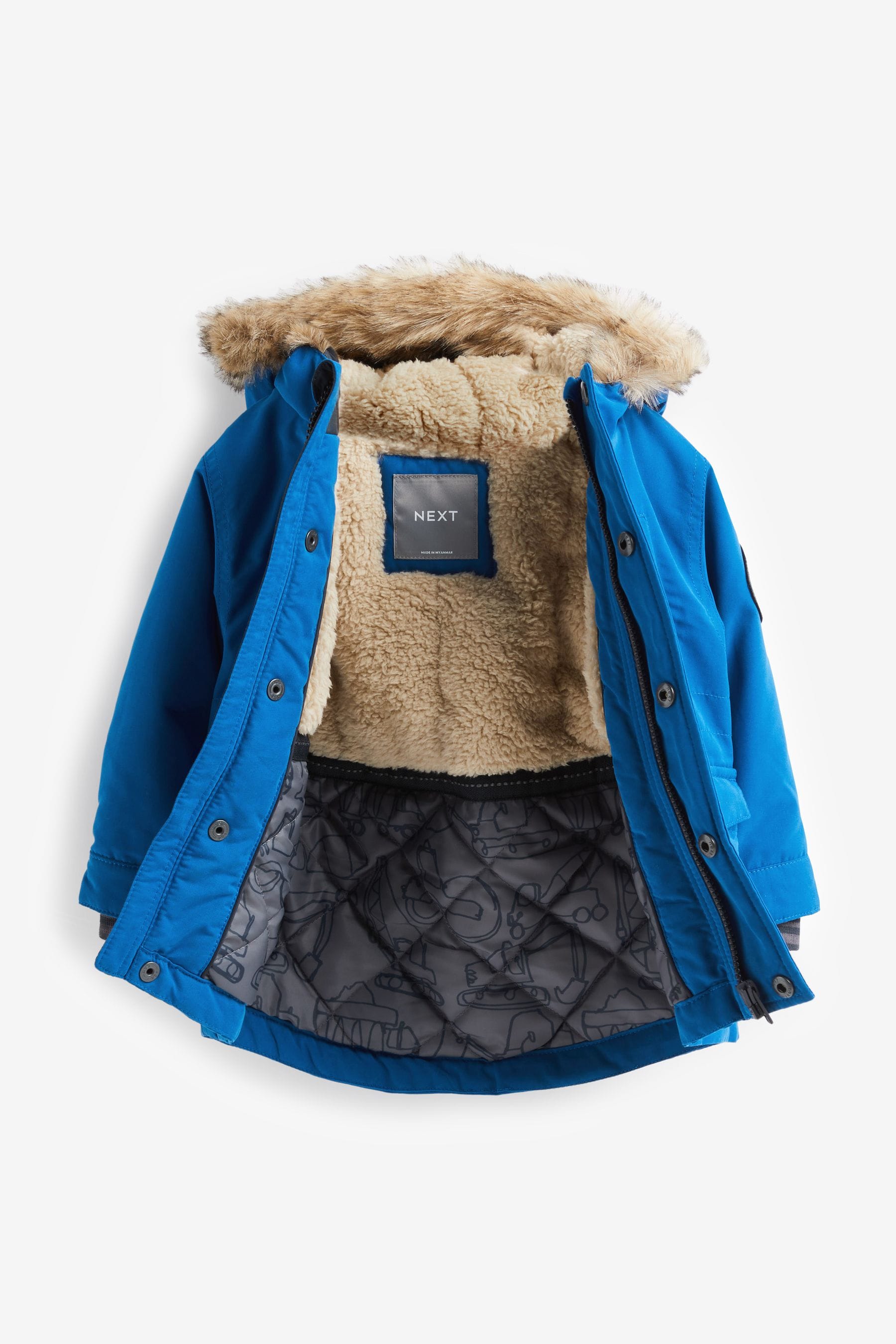 Cobalt Blue Shower Resistant Faux Fur Parka Coat (3mths-7yrs)