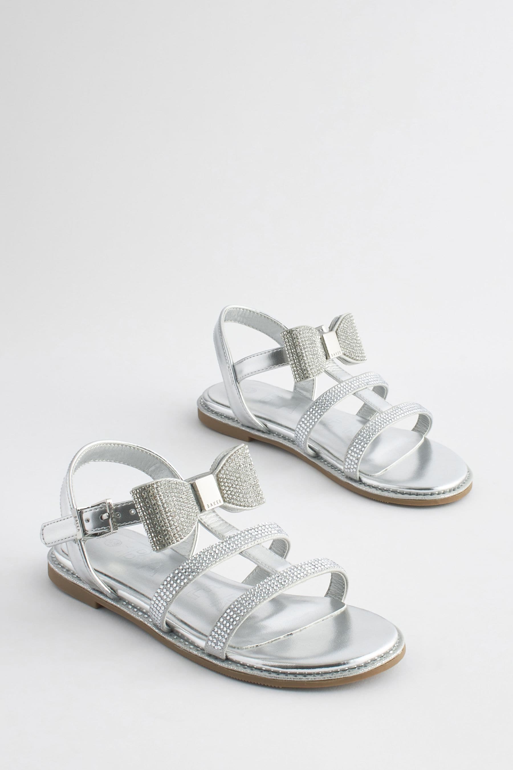 Silver Baker by Ted Baker Girls Silver Diamanté Sandals with Bow