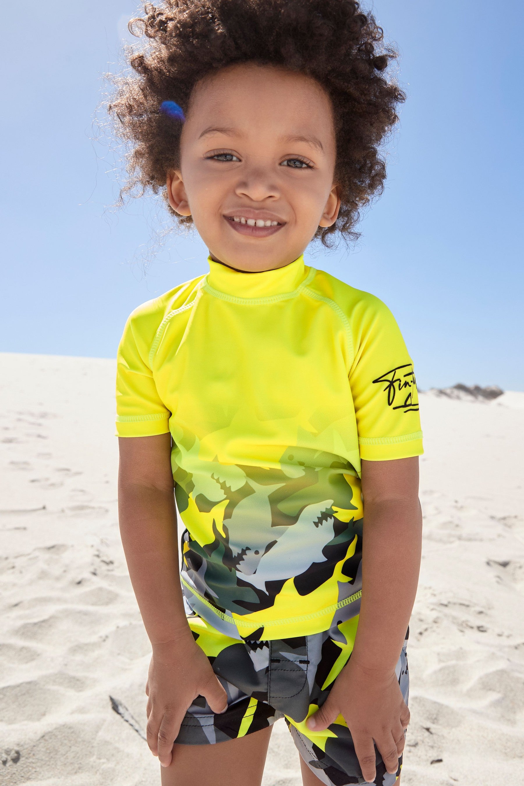 Yellow and Camo 2 Piece Rash Vest And Shorts Set (3mths-7yrs)