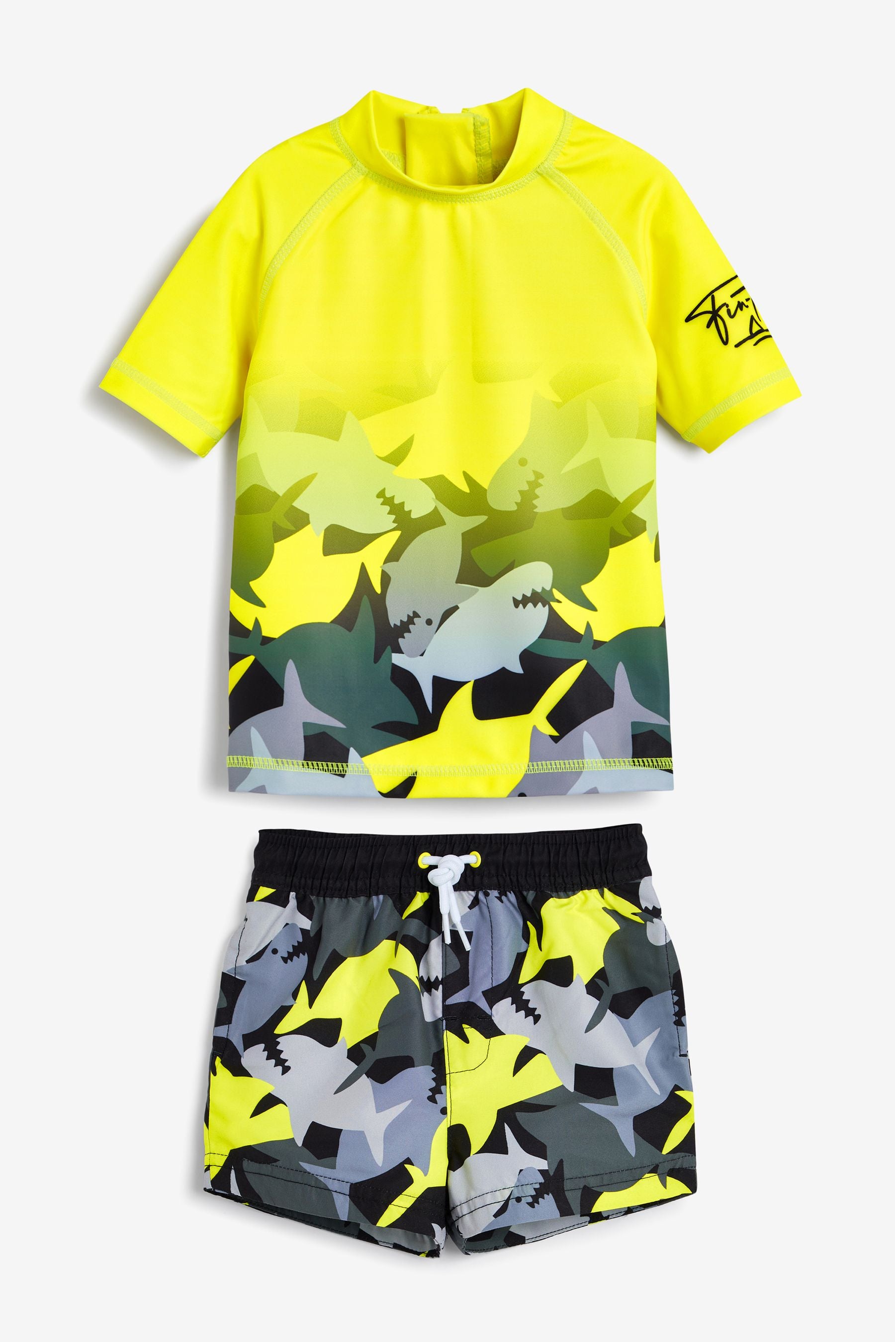 Yellow and Camo 2 Piece Rash Vest And Shorts Set (3mths-7yrs)