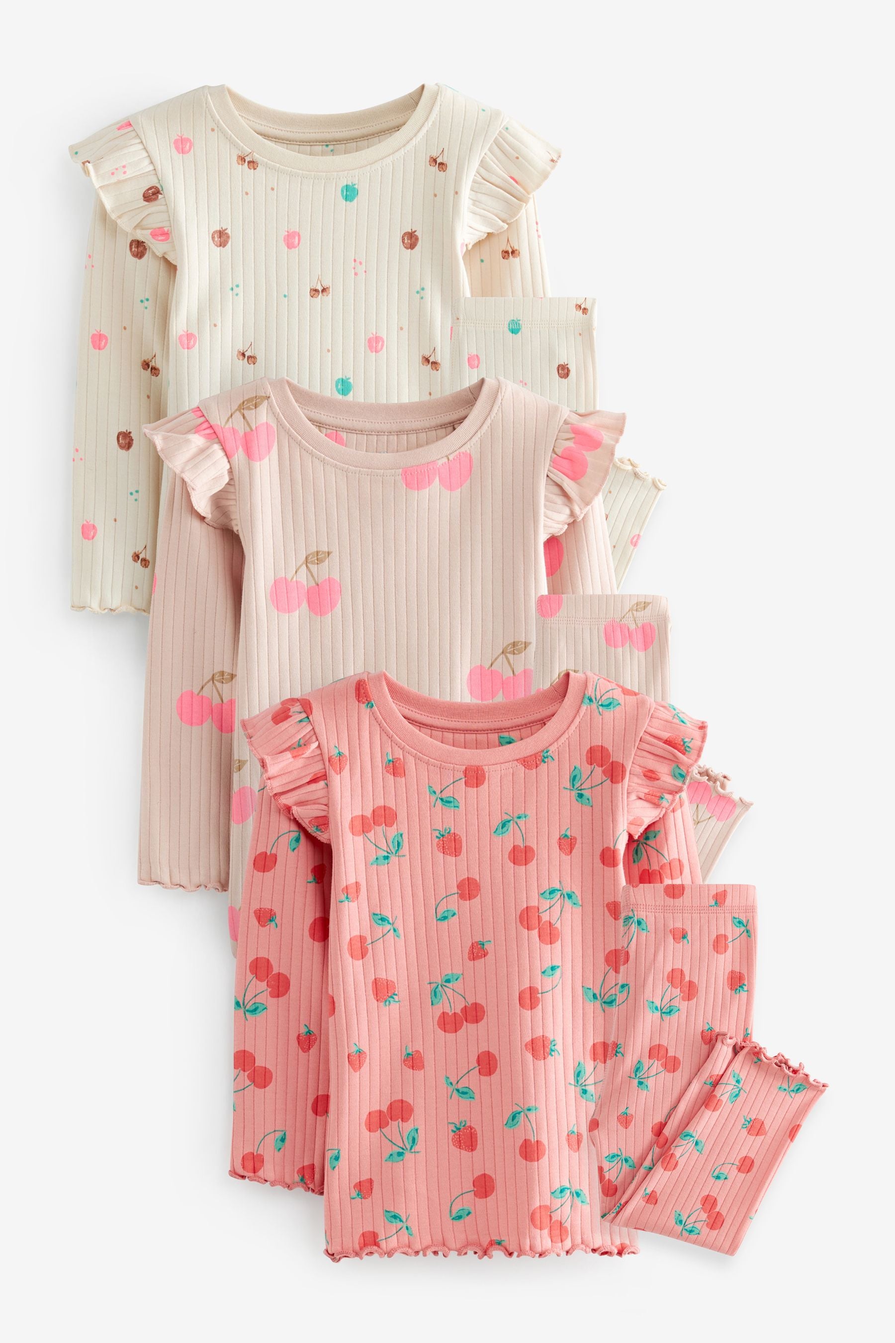 Red/Pink 3 Pack Rib Pyjamas (9mths-16yrs)