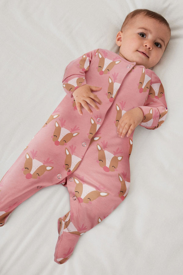 Pink Christmas Baby Sleepsuit (0mths-2yrs)