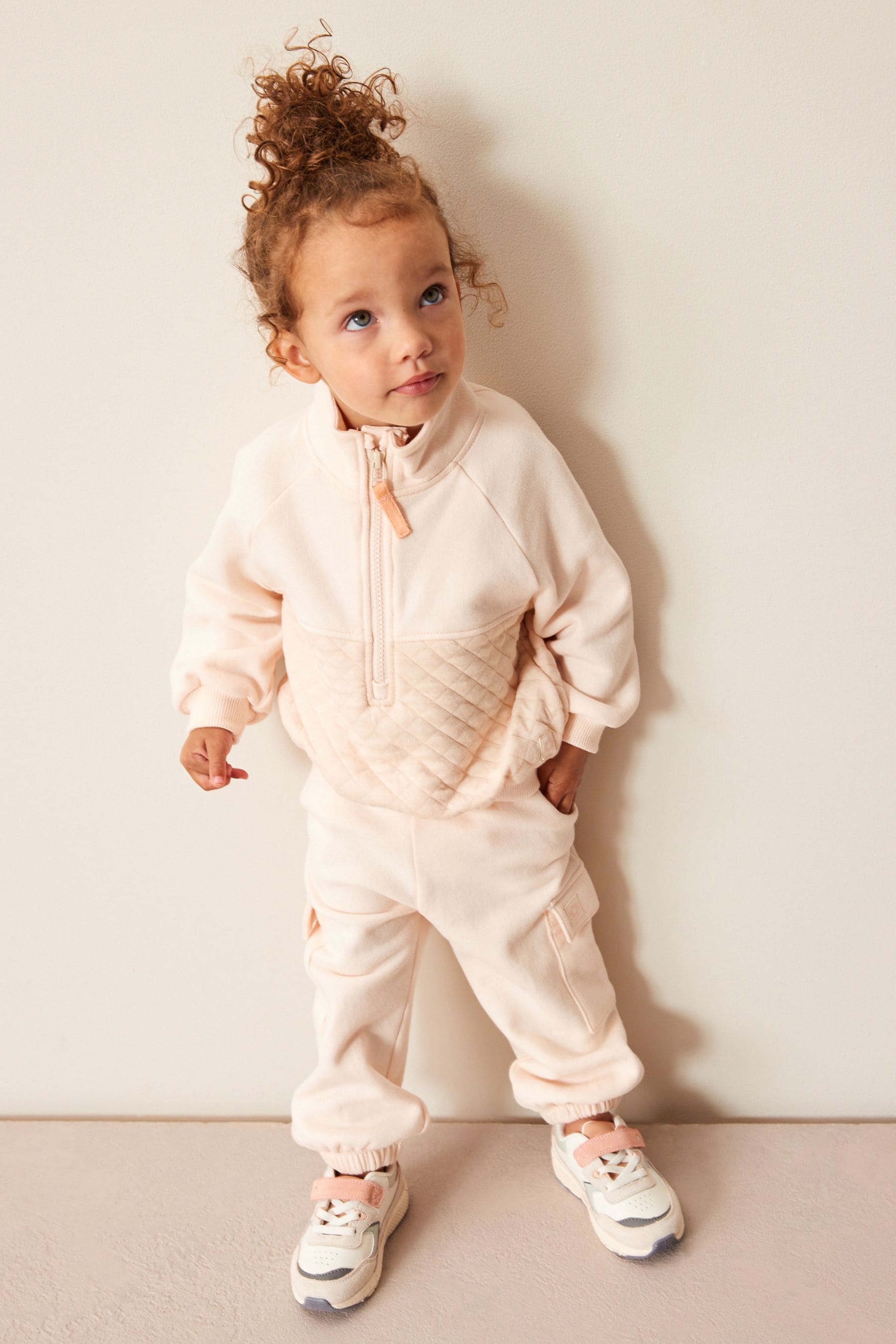 Neutral Quilted Panel Zip Sweatshirt And Joggers Set (3mths-7yrs)