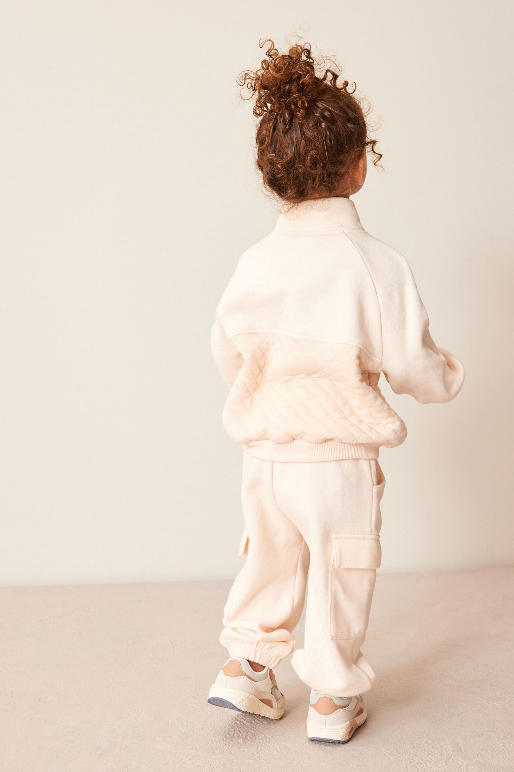 Neutral Quilted Panel Zip Sweatshirt And Joggers Set (3mths-7yrs)