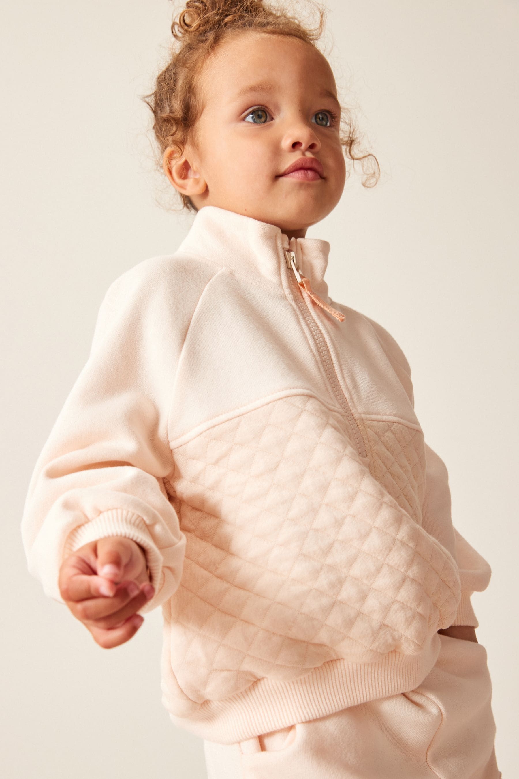 Neutral Quilted Panel Zip Sweatshirt And Joggers Set (3mths-7yrs)