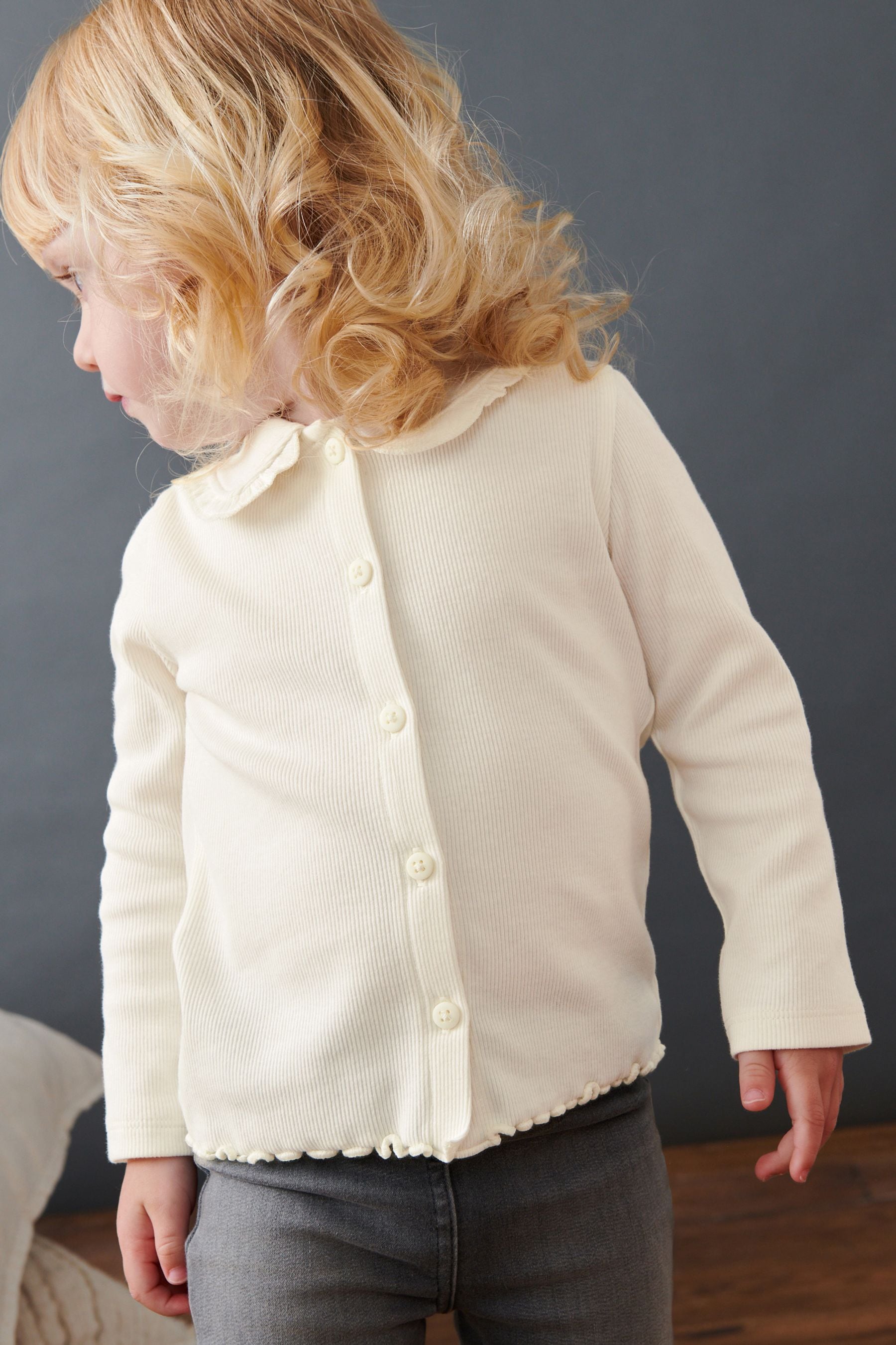 White Frill Collar Long Sleeve Cardigan Top (3mths-7yrs)