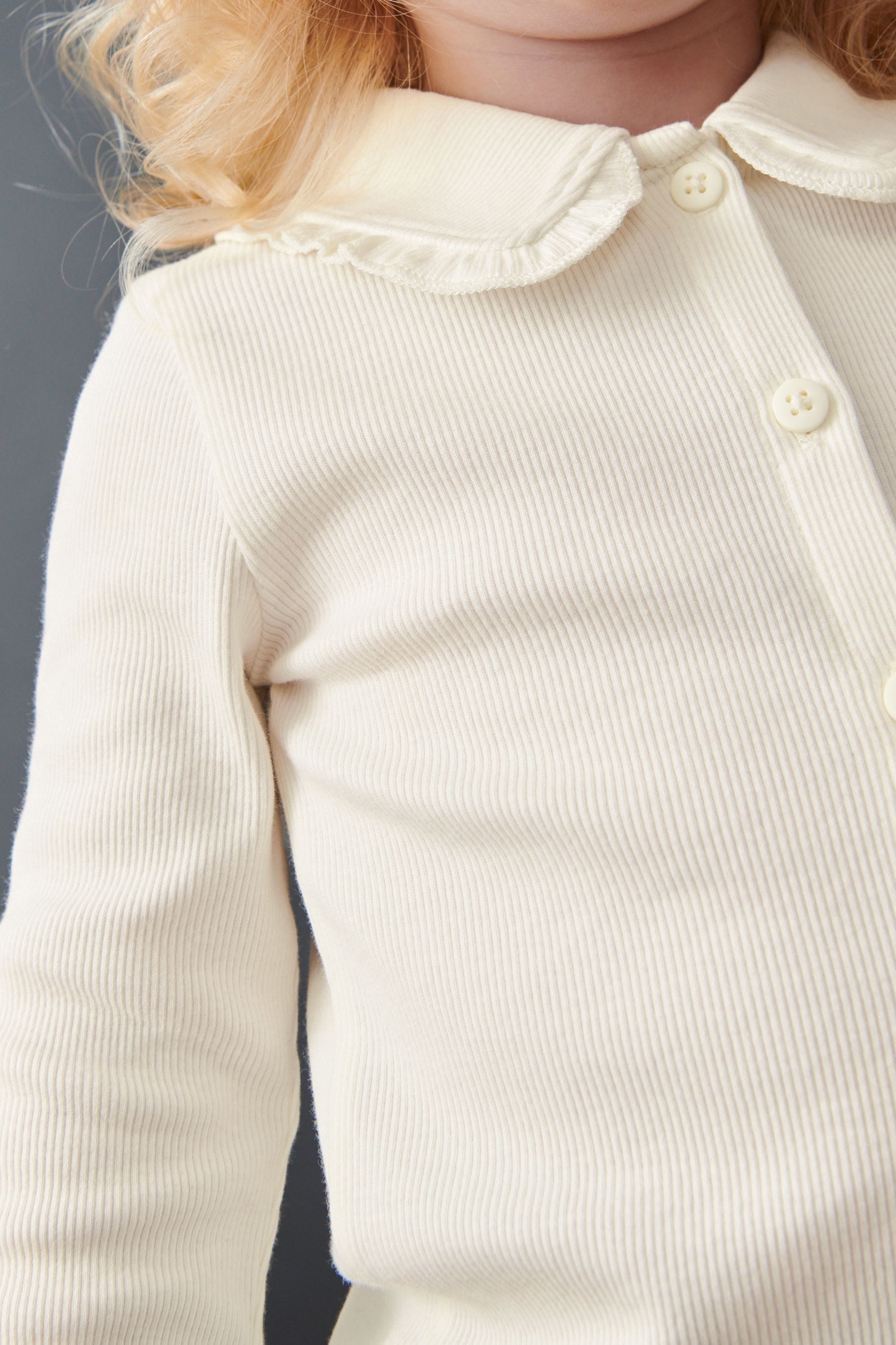 White Frill Collar Long Sleeve Cardigan Top (3mths-7yrs)