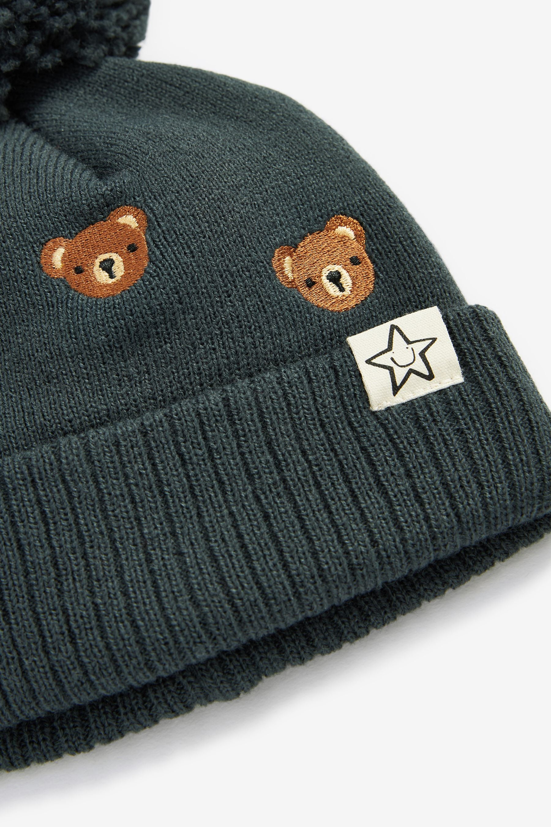 Charcoal Grey Bears Embroidered Pom Pom Hat (3mths-10yrs)