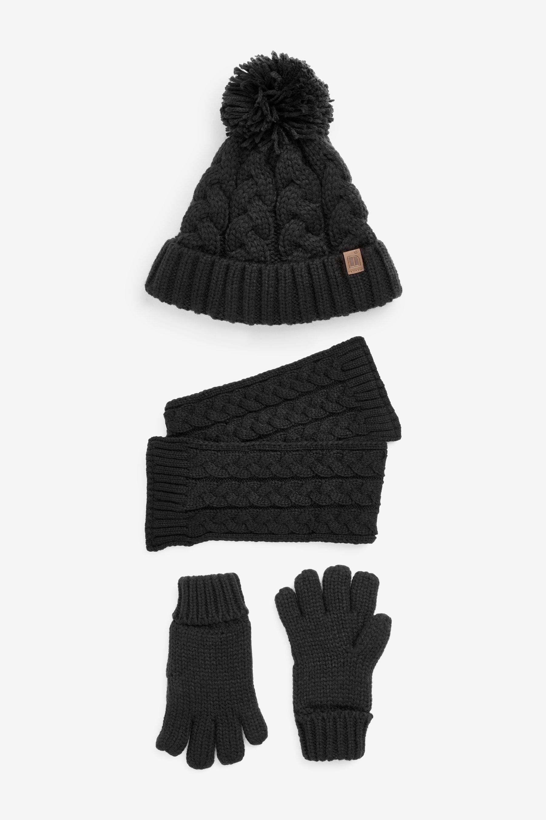 Black Knitted Hat, Gloves and Scarf 3 Piece Set (3-16yrs)