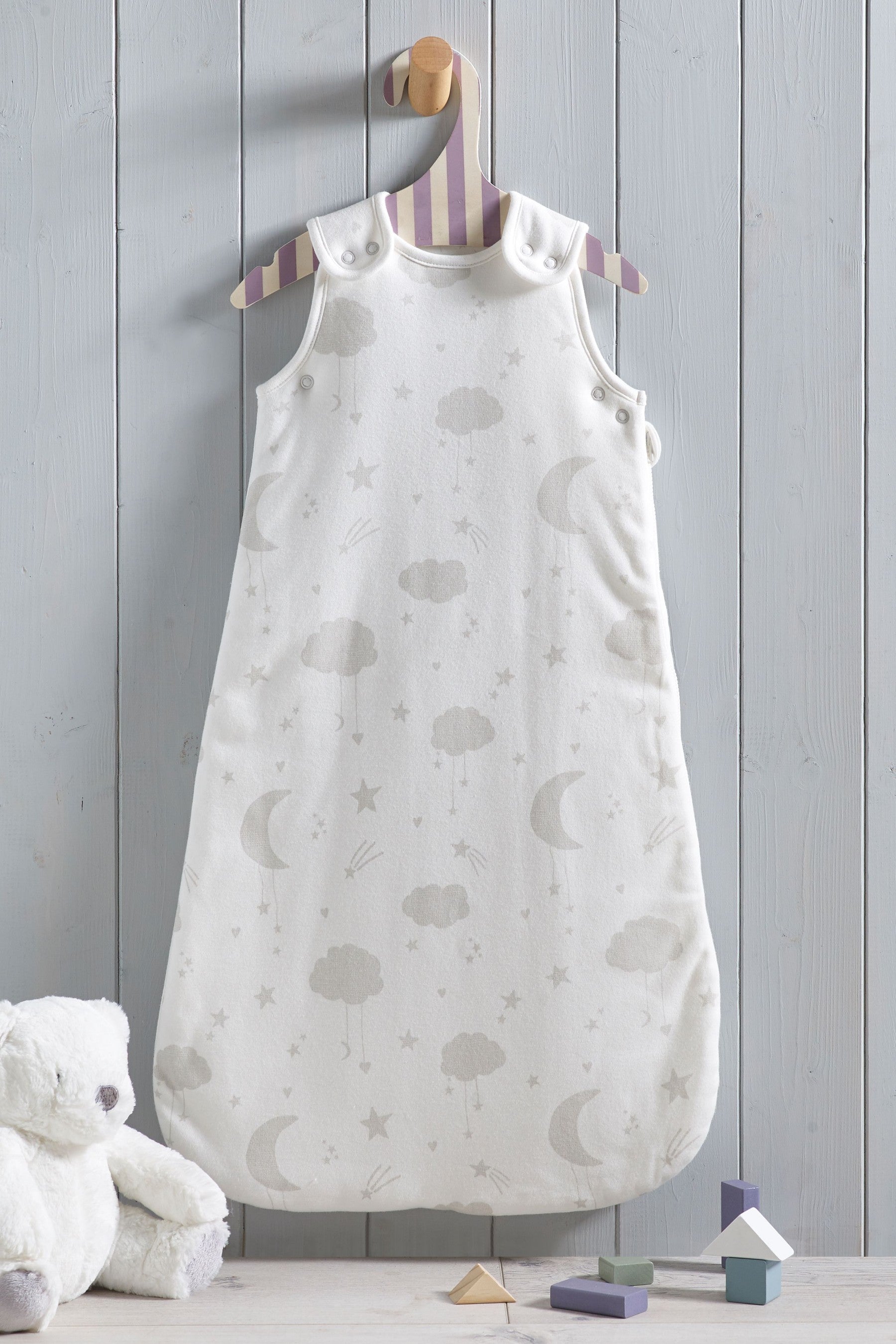 Grey Moon & Stars 100% Cotton 1 Tog Sleep Bag