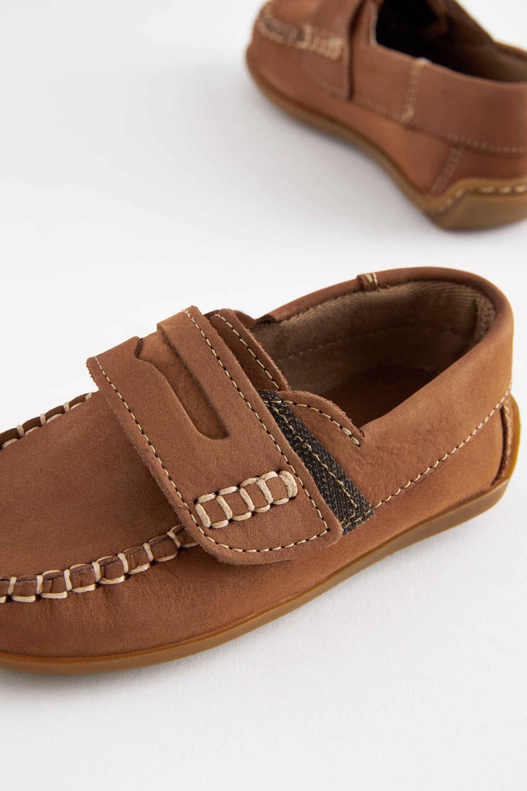 Tan Brown Leather Penny Loafers with Touch and Close Fastening