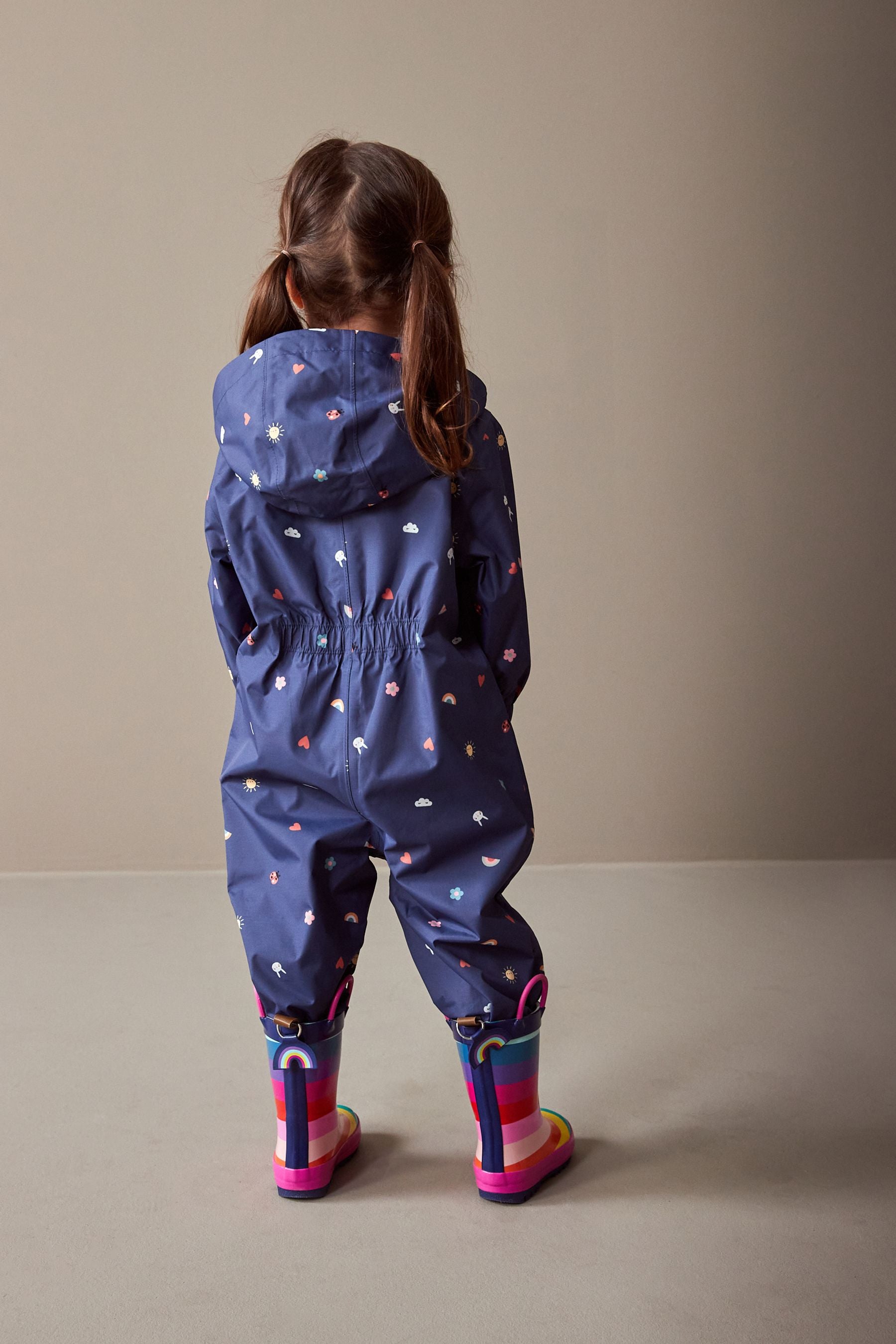 Navy Lightweight Waterproof Fleece Lined Printed Puddlesuit (3mths-7yrs)